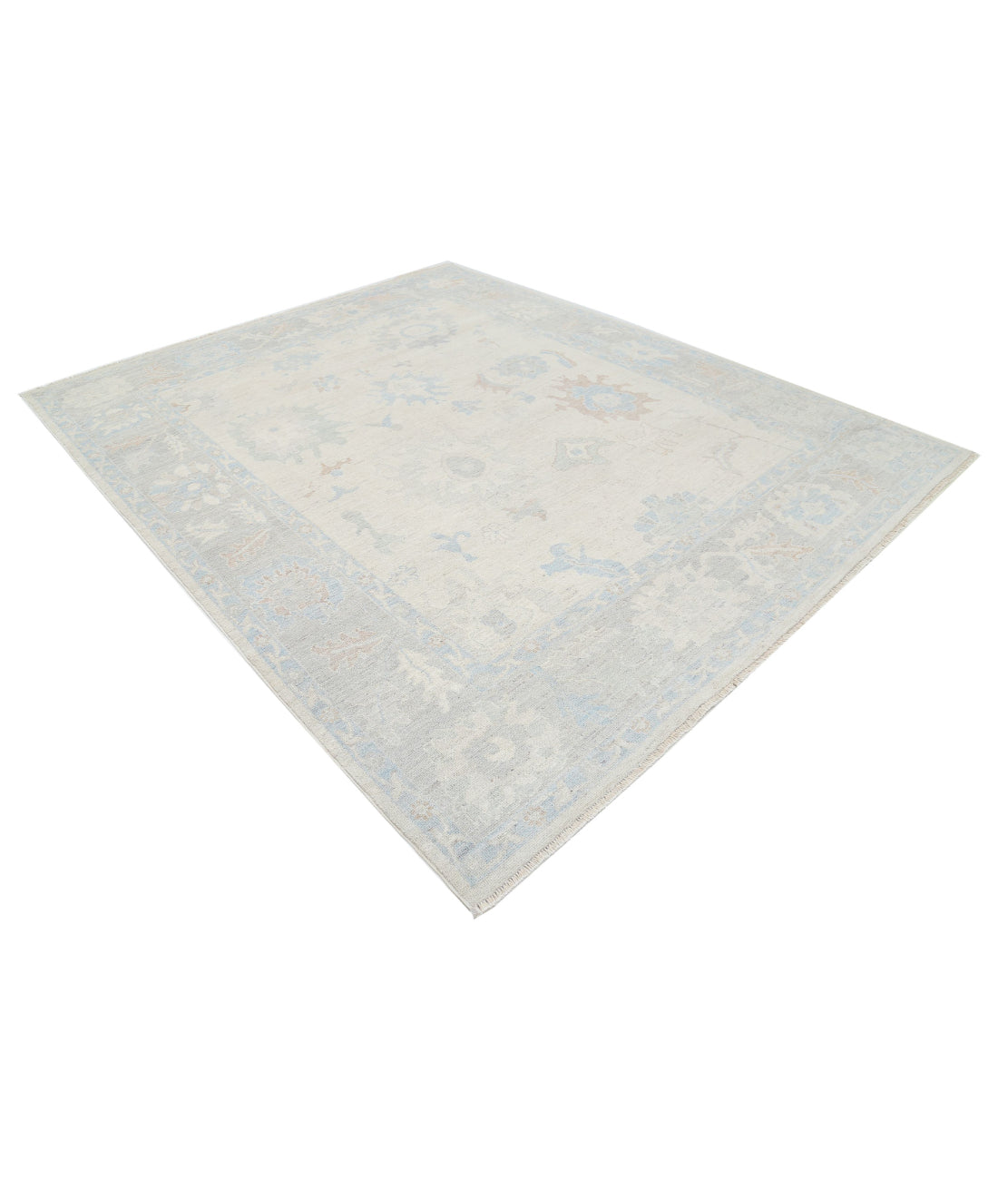 Hand Knotted Oushak Wool Rug - 8'2'' x 9'11'' 8'2'' x 9'11'' (245 X 298) / Ivory / Grey