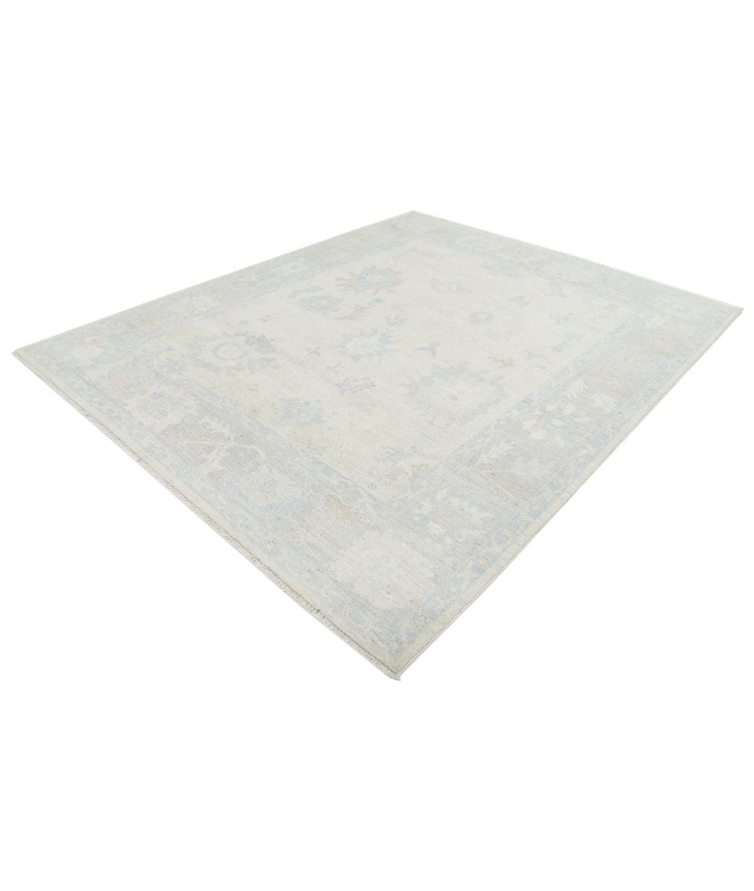 Hand Knotted Oushak Wool Rug - 8'2'' x 9'11'' 8'2'' x 9'11'' (245 X 298) / Ivory / Grey