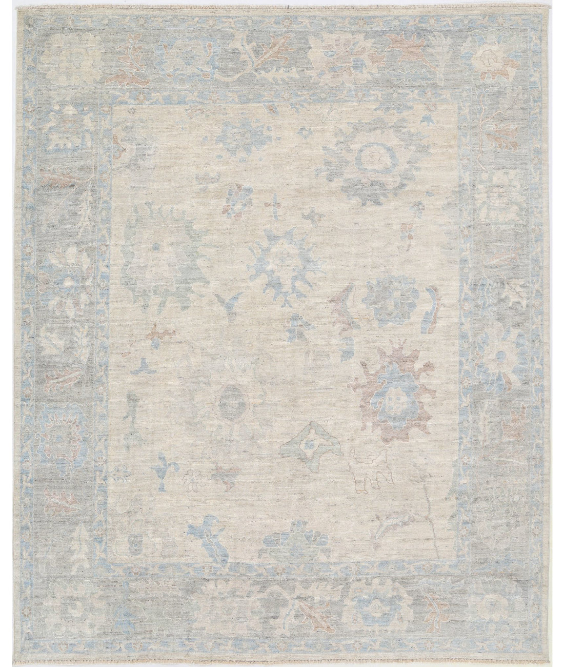Hand Knotted Oushak Wool Rug - 8'2'' x 9'11''