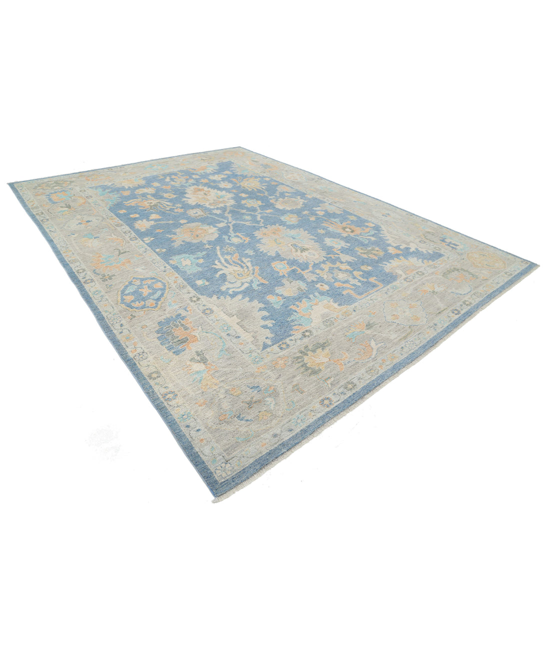 Hand Knotted Oushak Wool Rug - 9'10'' x 13'6'' 9'10'' x 13'6'' (295 X 405) / Blue / Grey