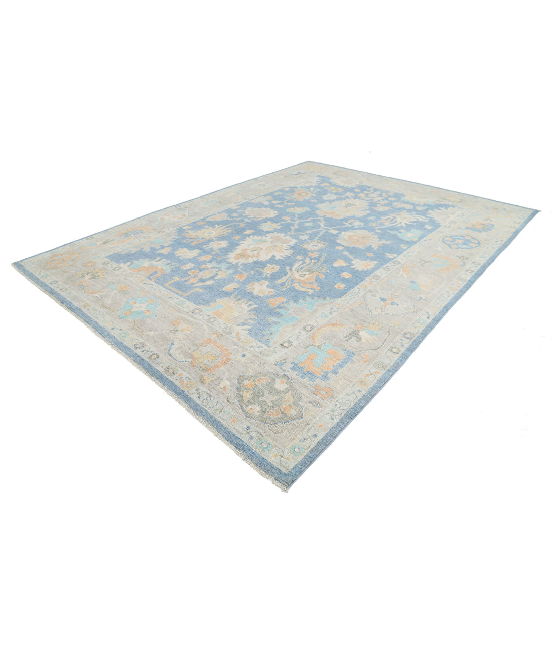 Hand Knotted Oushak Wool Rug - 9'10'' x 13'6'' 9'10'' x 13'6'' (295 X 405) / Blue / Grey