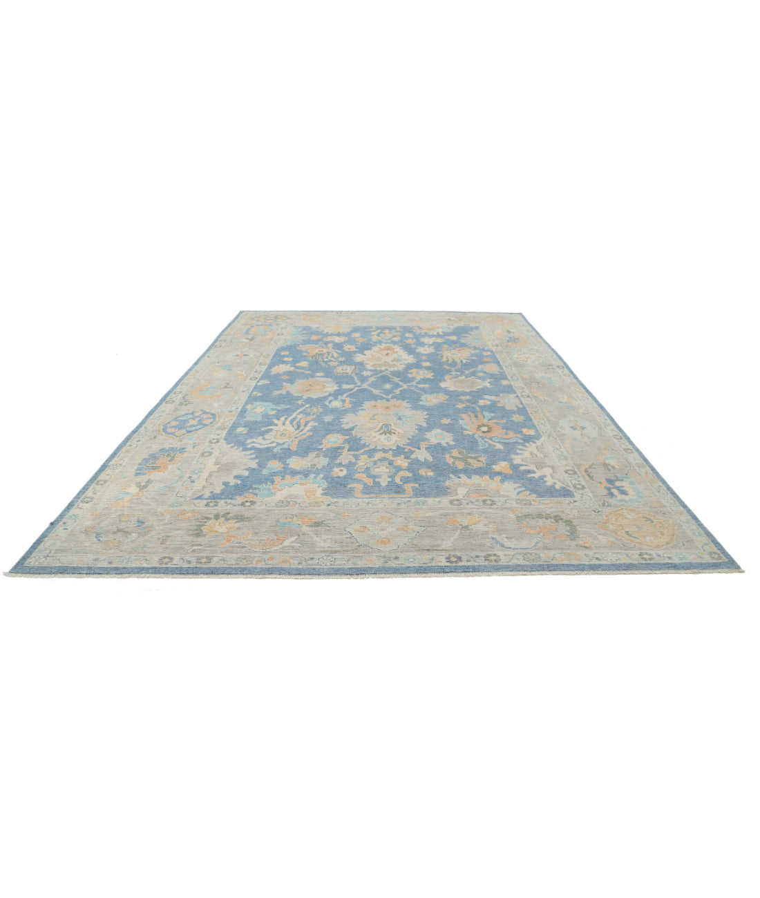 Hand Knotted Oushak Wool Rug - 9'10'' x 13'6'' 9'10'' x 13'6'' (295 X 405) / Blue / Grey