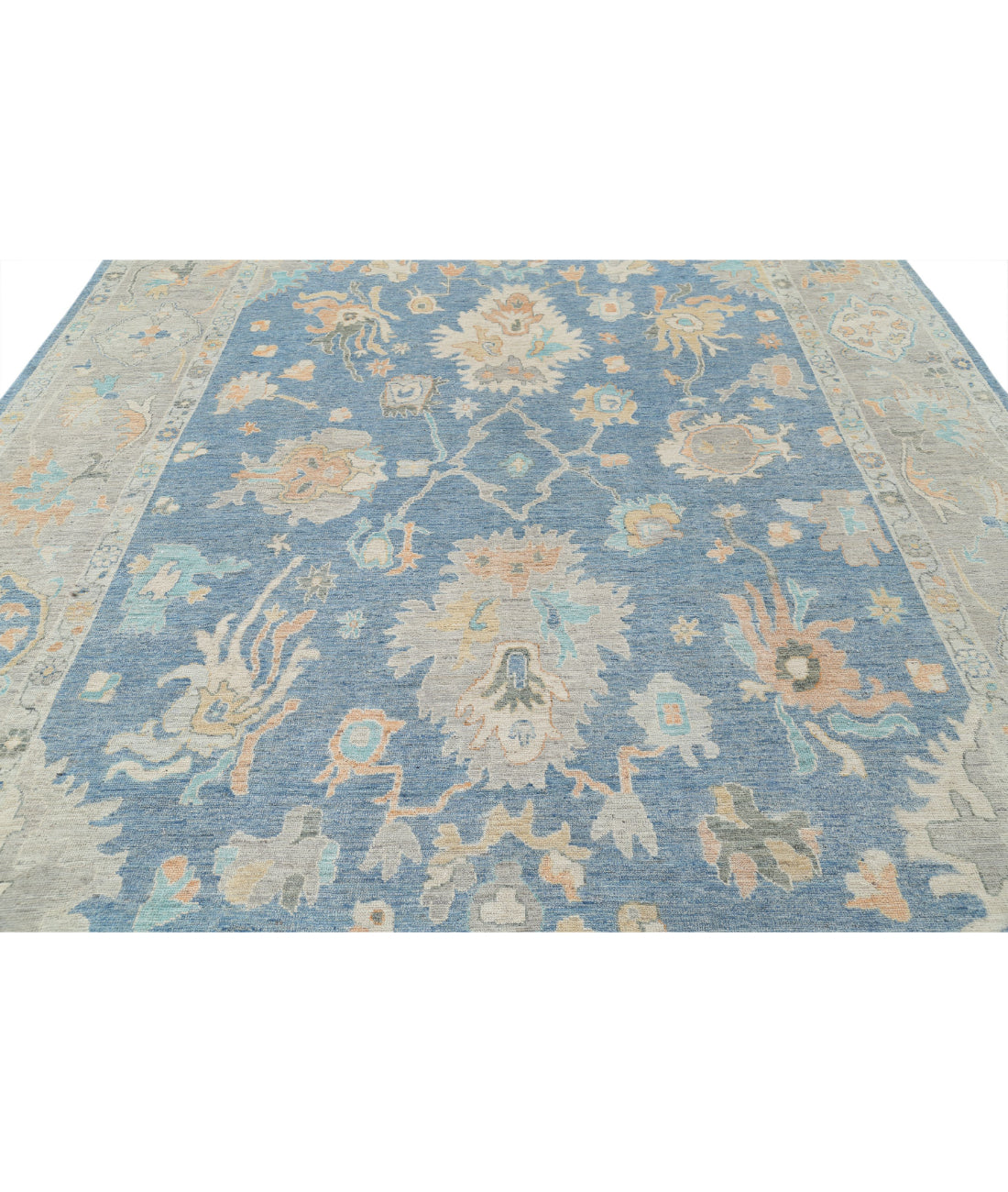 Hand Knotted Oushak Wool Rug - 9'10'' x 13'6'' 9'10'' x 13'6'' (295 X 405) / Blue / Grey
