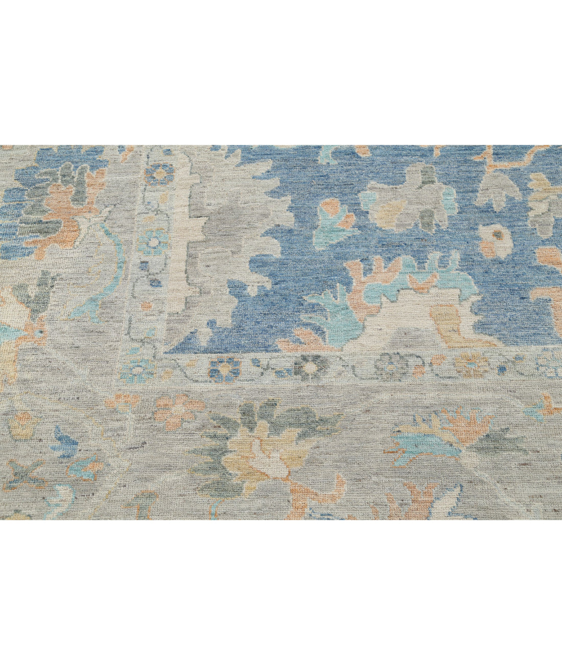 Hand Knotted Oushak Wool Rug - 9'10'' x 13'6'' 9'10'' x 13'6'' (295 X 405) / Blue / Grey