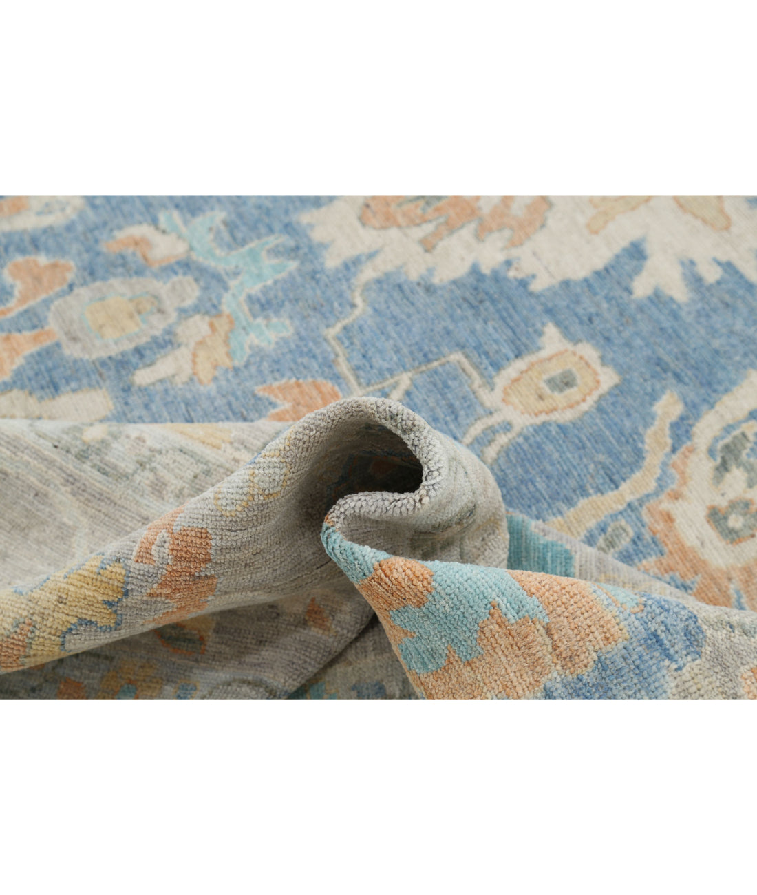 Hand Knotted Oushak Wool Rug - 9'10'' x 13'6'' 9'10'' x 13'6'' (295 X 405) / Blue / Grey