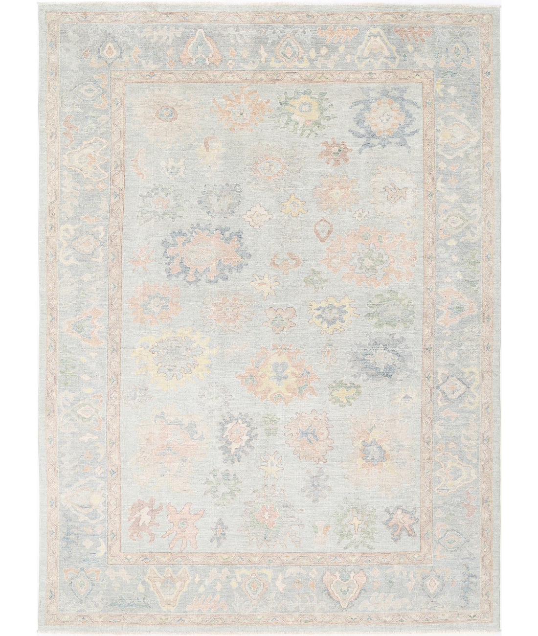 Hand Knotted Oushak Wool Rug - 9'11'' x 13'7''