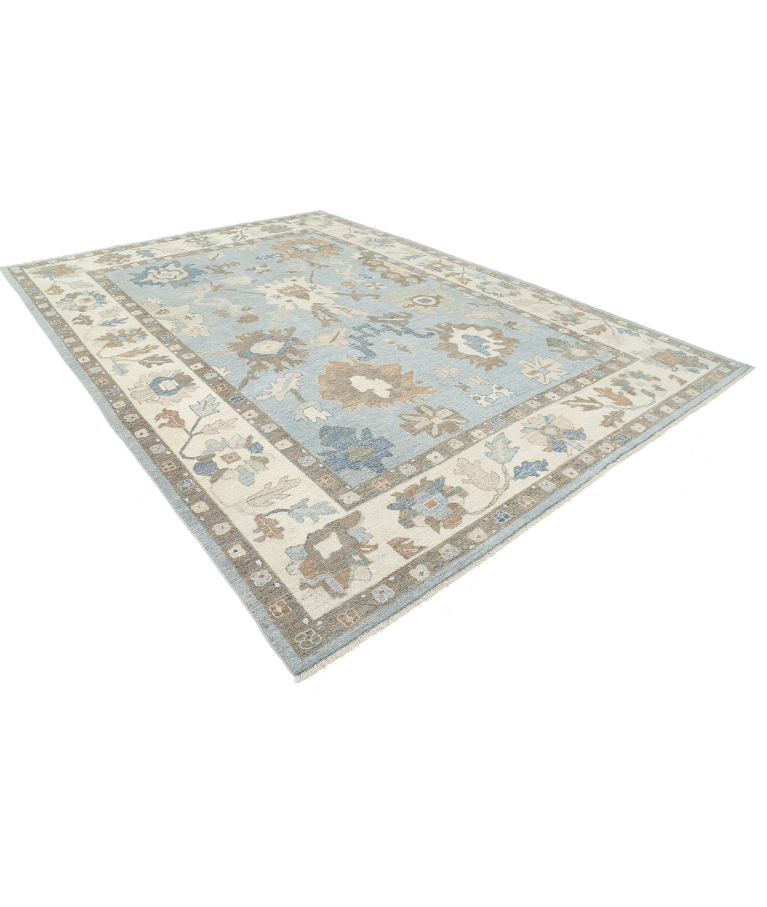 Hand Knotted Oushak Wool Rug - 9'10'' x 13'6'' 9'10'' x 13'6'' (295 X 405) / Blue / Ivory