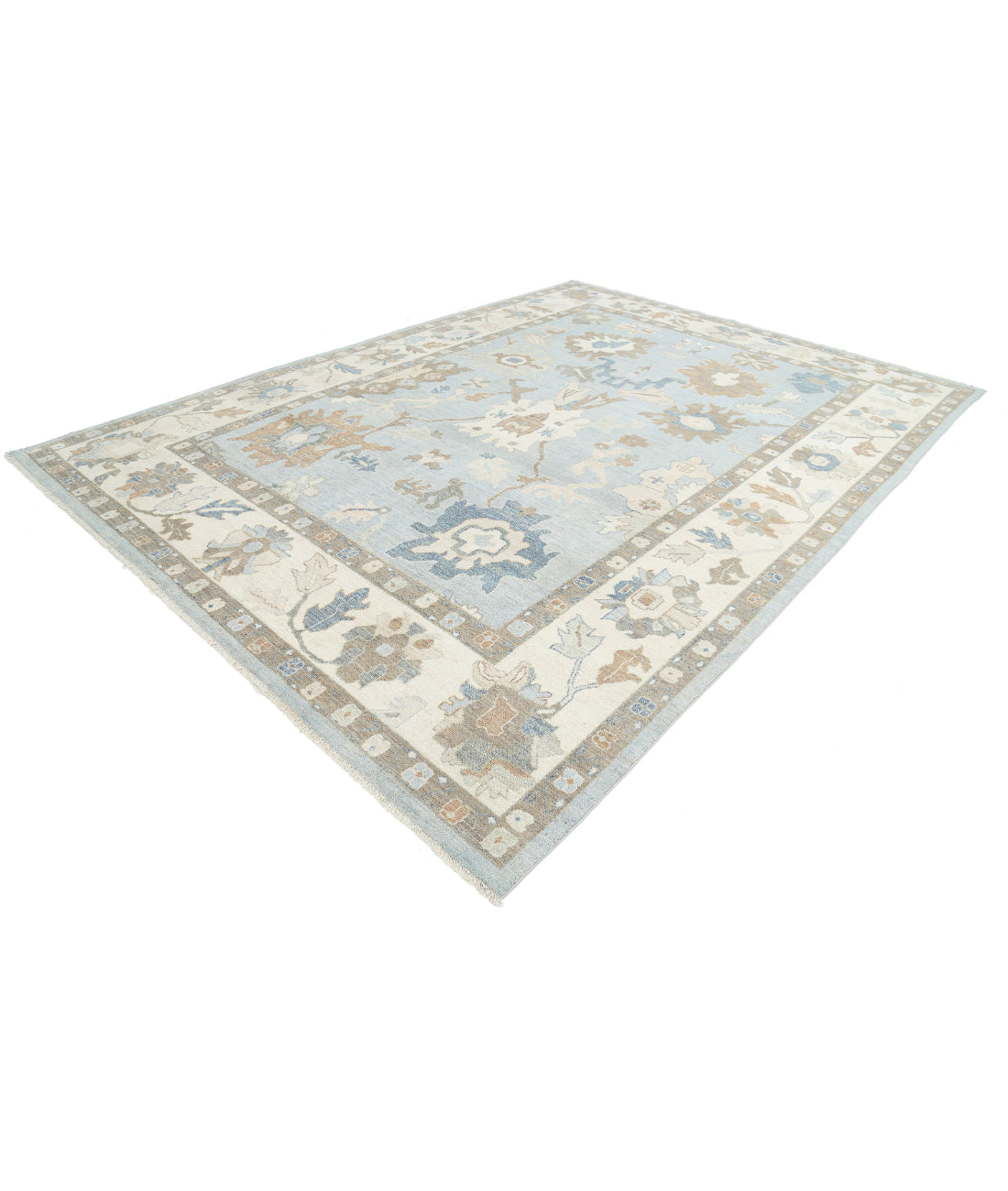 Hand Knotted Oushak Wool Rug - 9'10'' x 13'6'' 9'10'' x 13'6'' (295 X 405) / Blue / Ivory