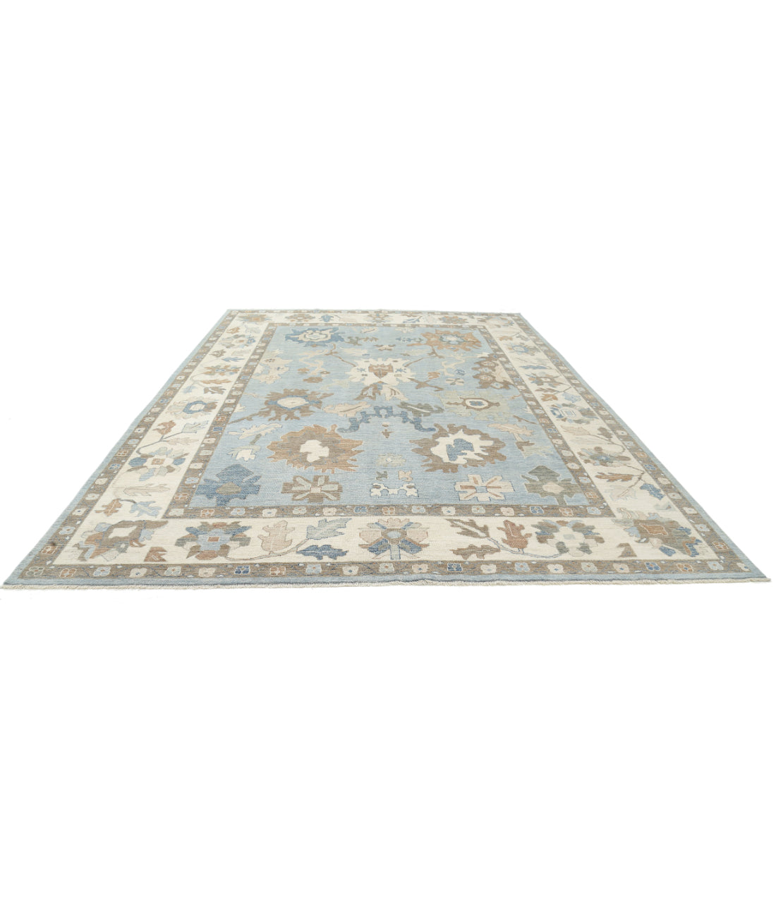 Hand Knotted Oushak Wool Rug - 9'10'' x 13'6'' 9'10'' x 13'6'' (295 X 405) / Blue / Ivory
