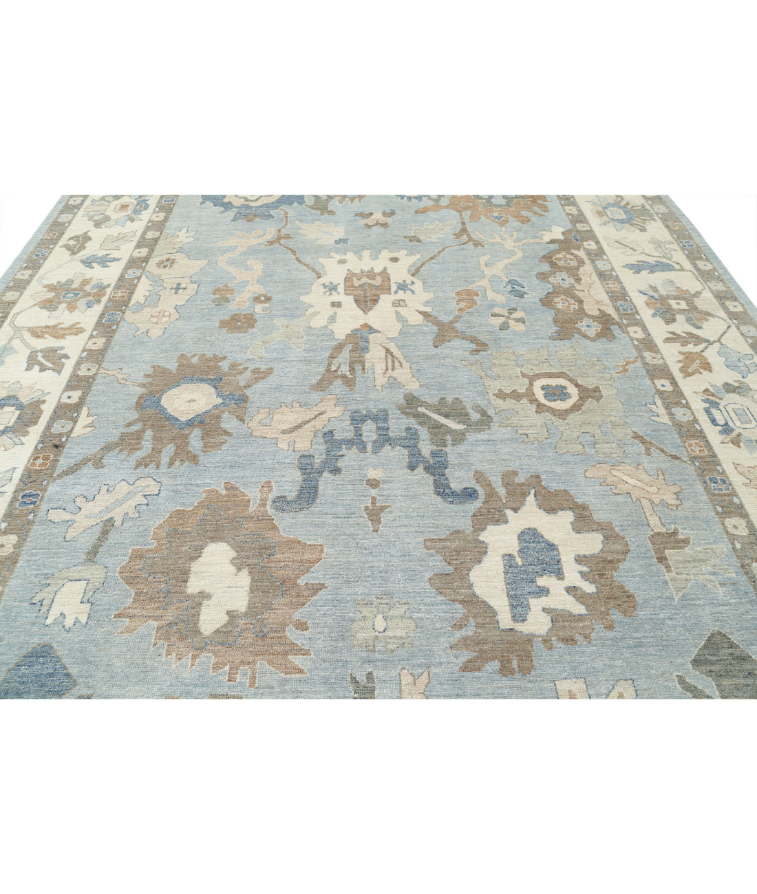 Hand Knotted Oushak Wool Rug - 9'10'' x 13'6'' 9'10'' x 13'6'' (295 X 405) / Blue / Ivory