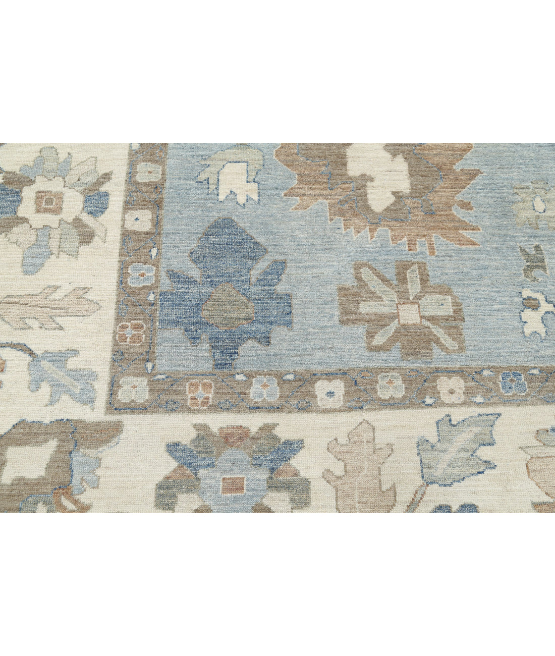Hand Knotted Oushak Wool Rug - 9'10'' x 13'6'' 9'10'' x 13'6'' (295 X 405) / Blue / Ivory
