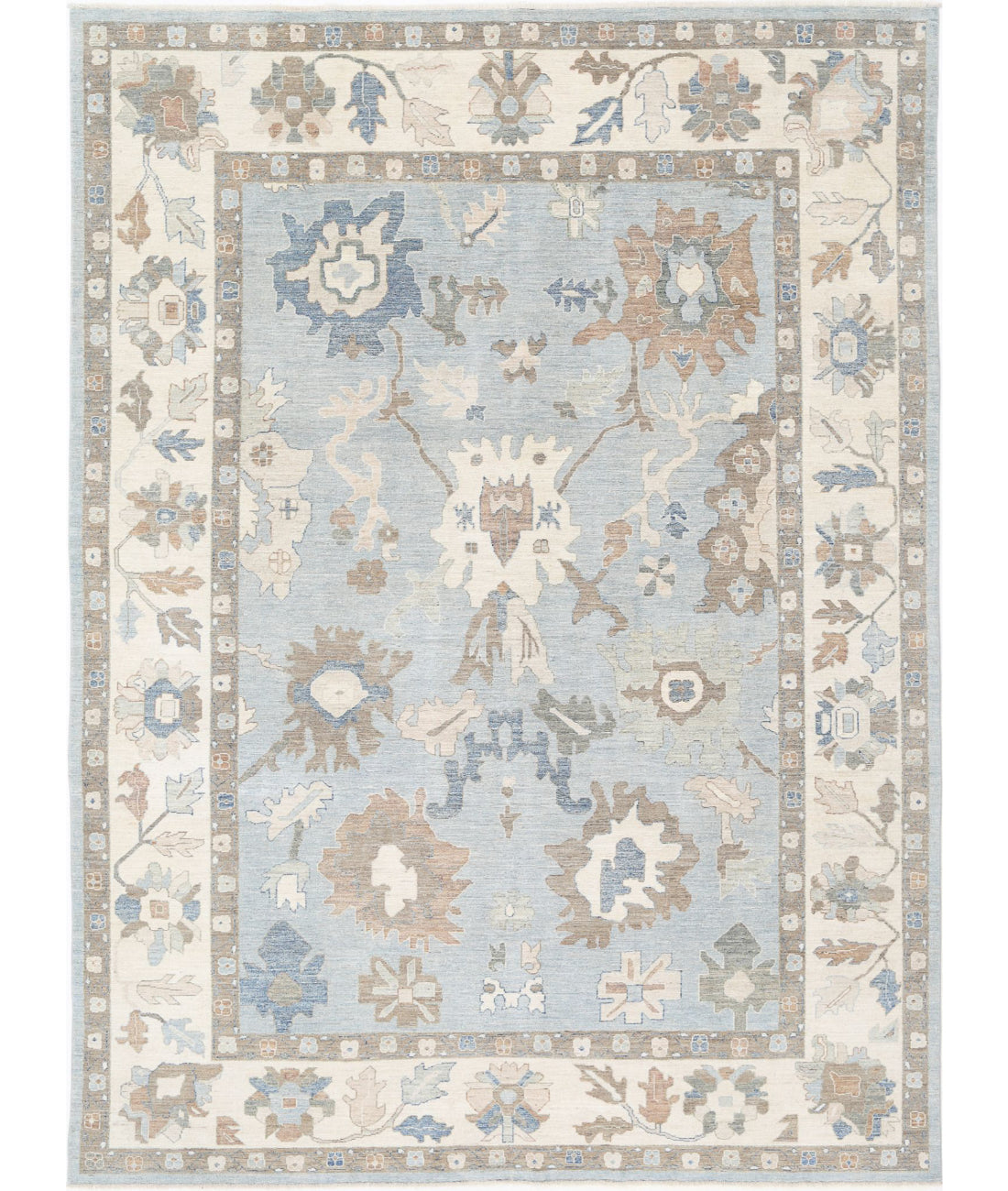 Hand Knotted Oushak Wool Rug - 9'10'' x 13'6''