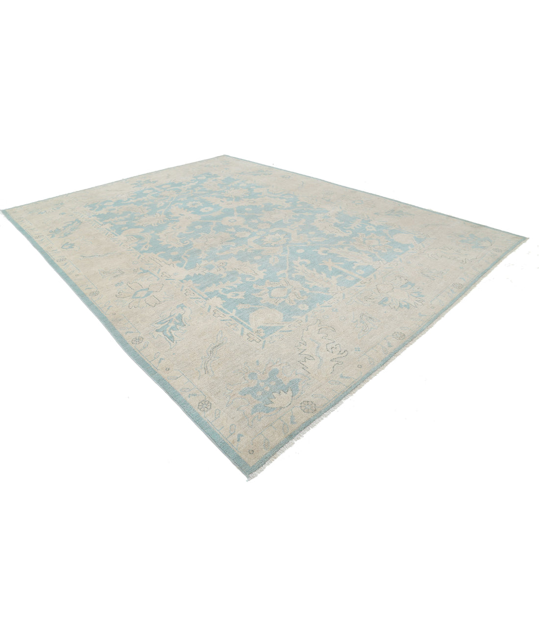 Hand Knotted Oushak Wool Rug - 9'11'' x 13'5'' 9'11'' x 13'5'' (298 X 403) / Green / Taupe
