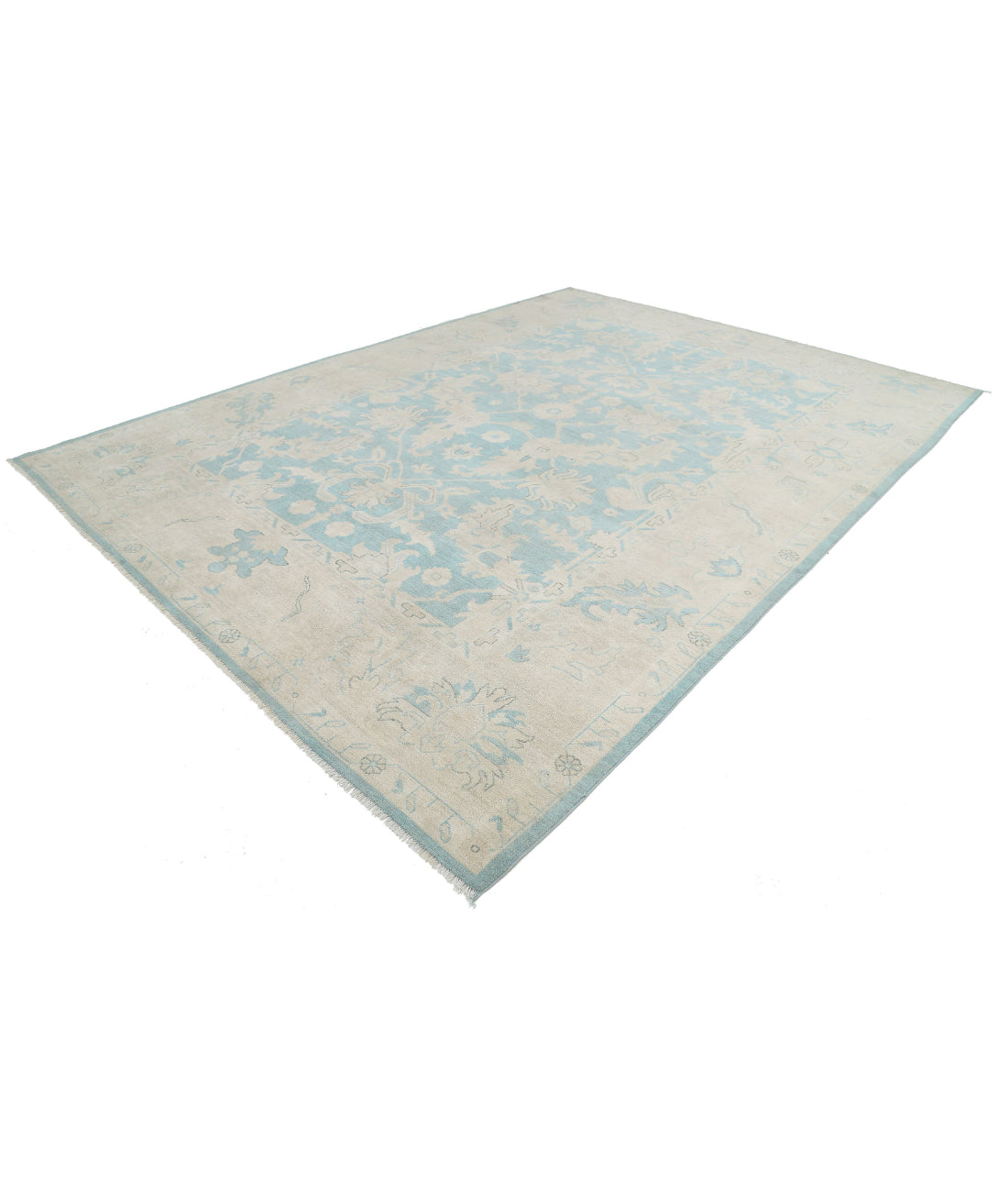 Hand Knotted Oushak Wool Rug - 9'11'' x 13'5'' 9'11'' x 13'5'' (298 X 403) / Green / Taupe
