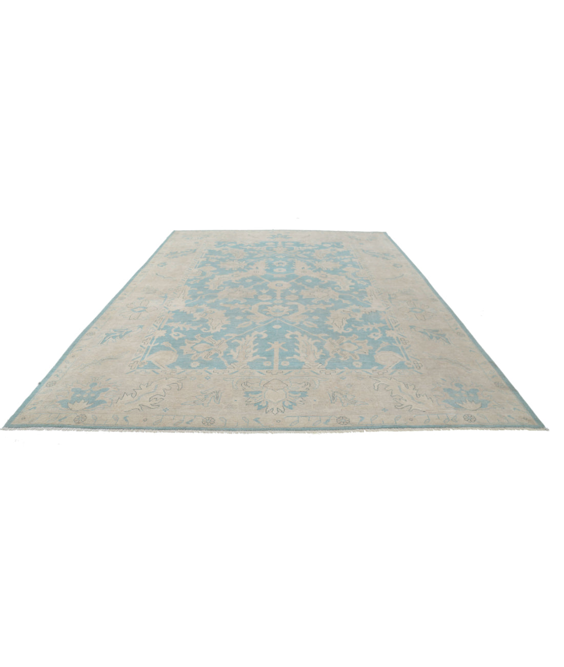 Hand Knotted Oushak Wool Rug - 9'11'' x 13'5'' 9'11'' x 13'5'' (298 X 403) / Green / Taupe