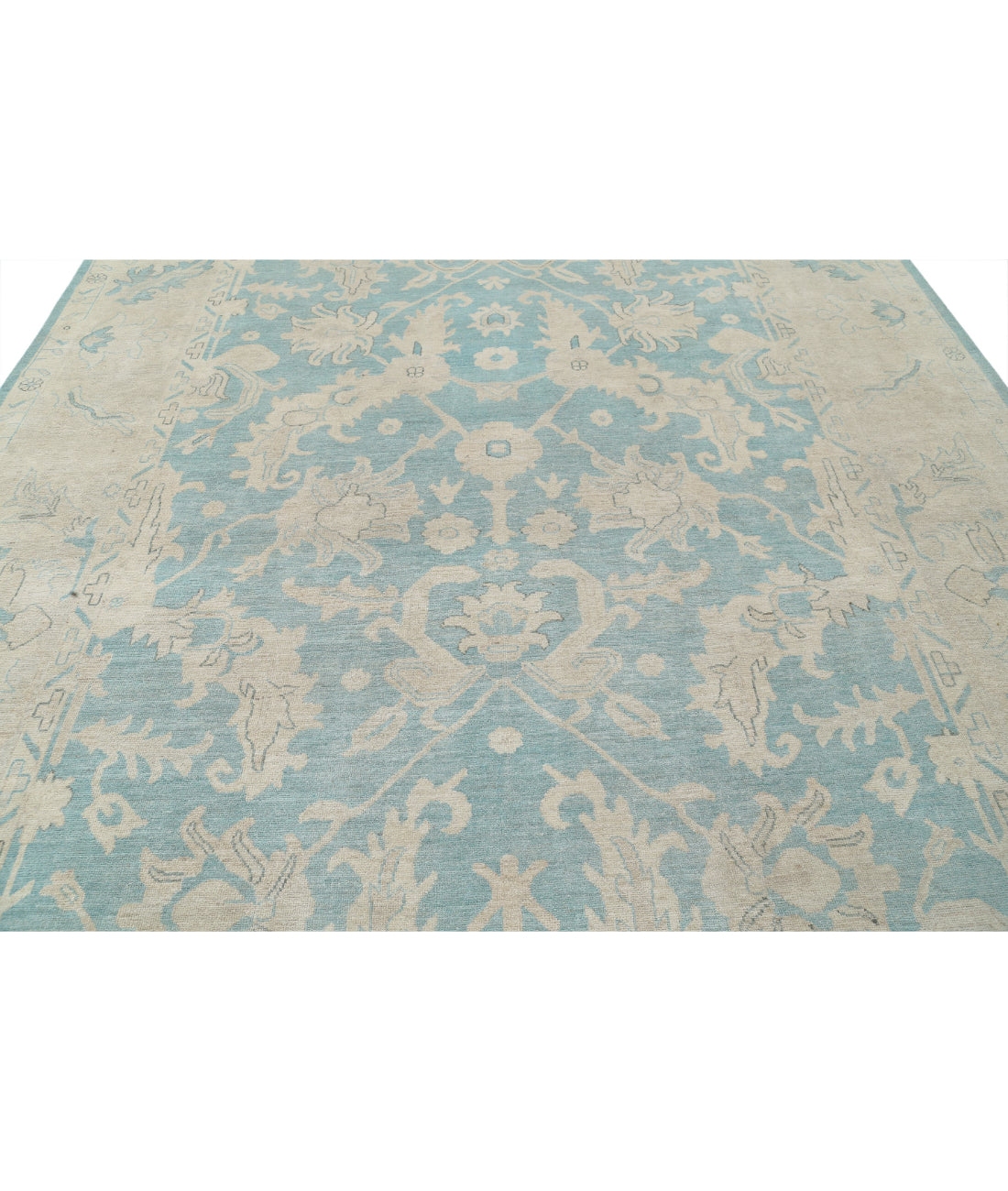 Hand Knotted Oushak Wool Rug - 9'11'' x 13'5'' 9'11'' x 13'5'' (298 X 403) / Green / Taupe