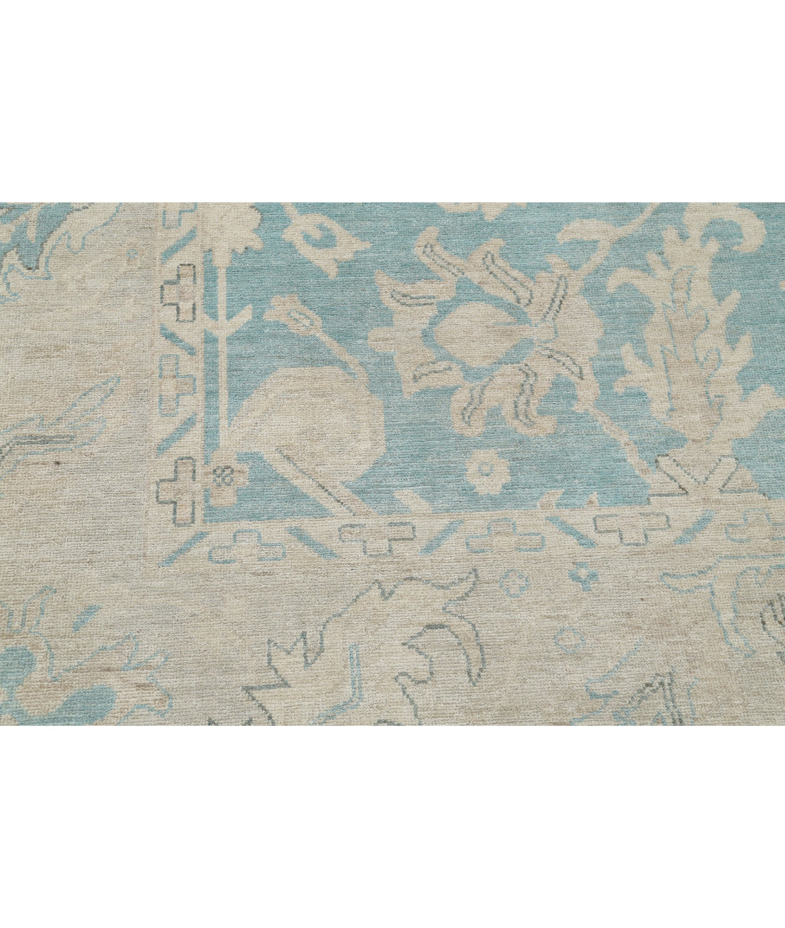Hand Knotted Oushak Wool Rug - 9'11'' x 13'5'' 9'11'' x 13'5'' (298 X 403) / Green / Taupe