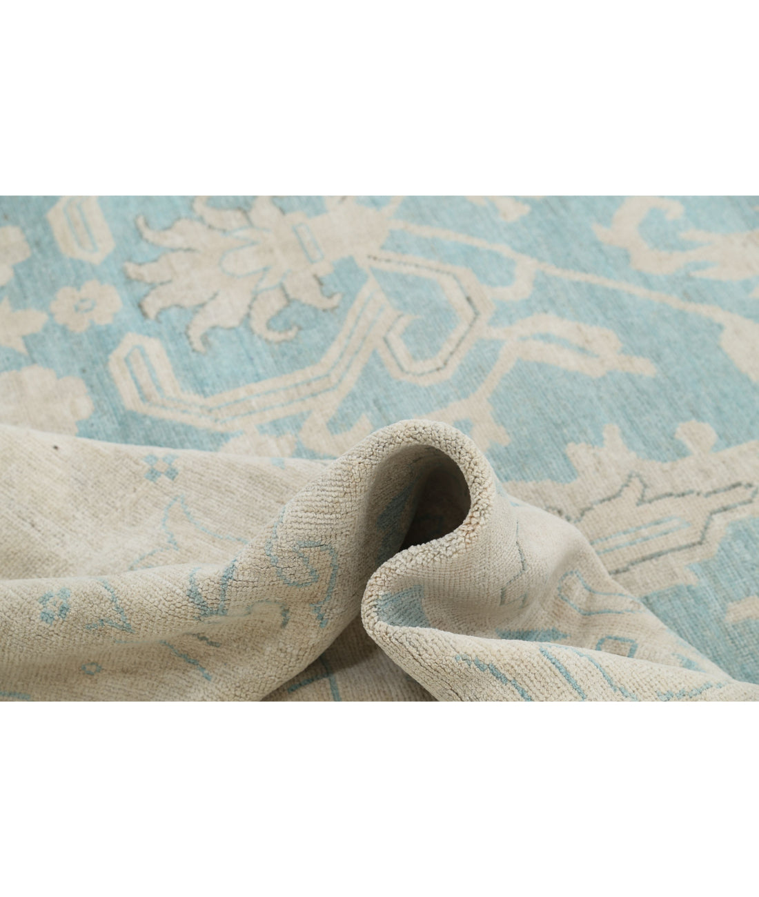 Hand Knotted Oushak Wool Rug - 9'11'' x 13'5'' 9'11'' x 13'5'' (298 X 403) / Green / Taupe