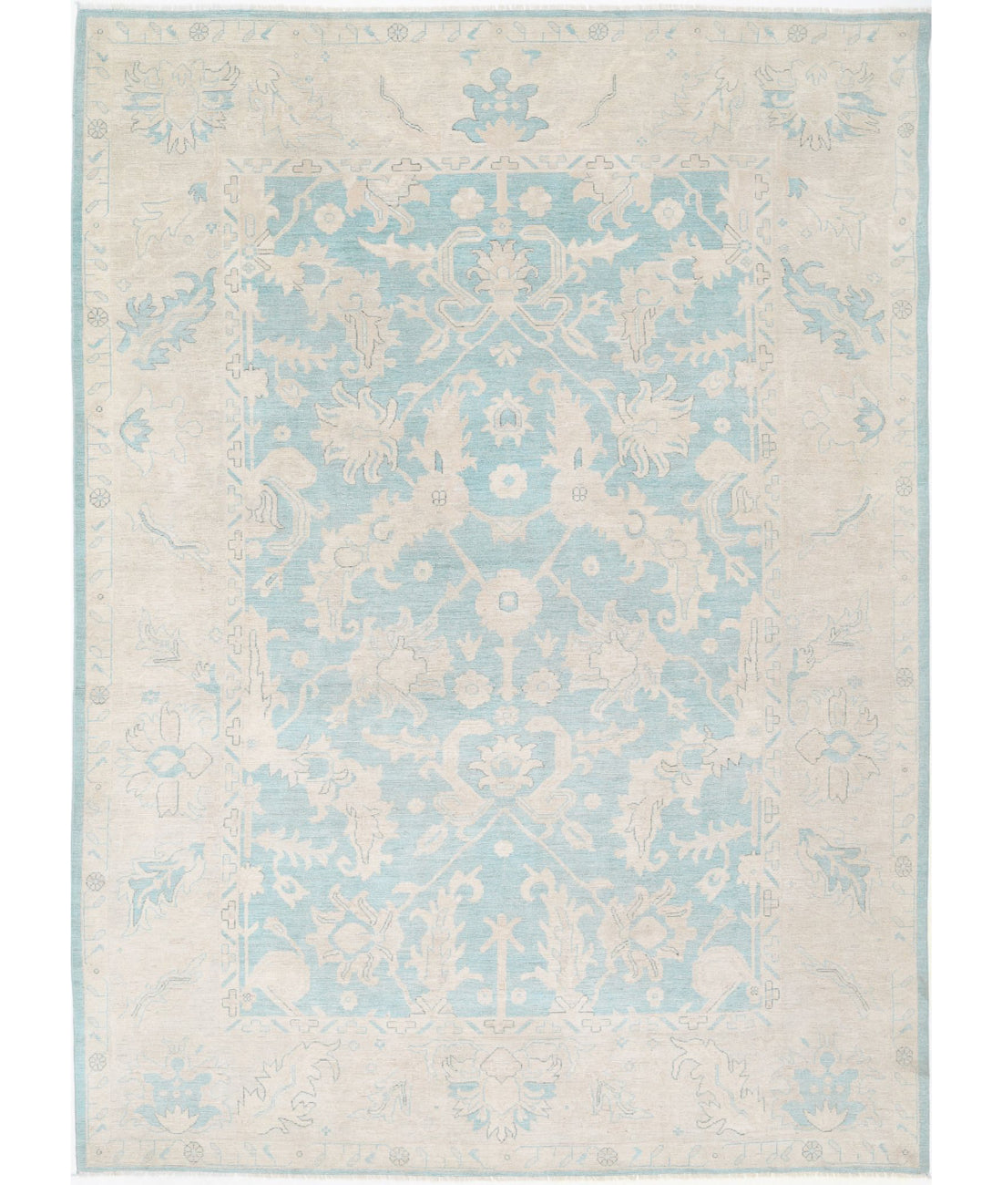 Hand Knotted Oushak Wool Rug - 9'11'' x 13'5''