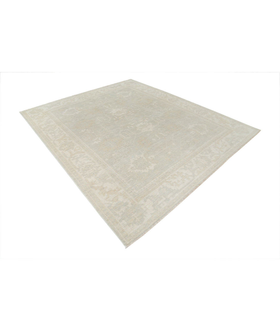 Hand Knotted Oushak Wool Rug - 8'1'' x 9'6'' 8'1'' x 9'6'' (243 X 285) / Grey / Ivory