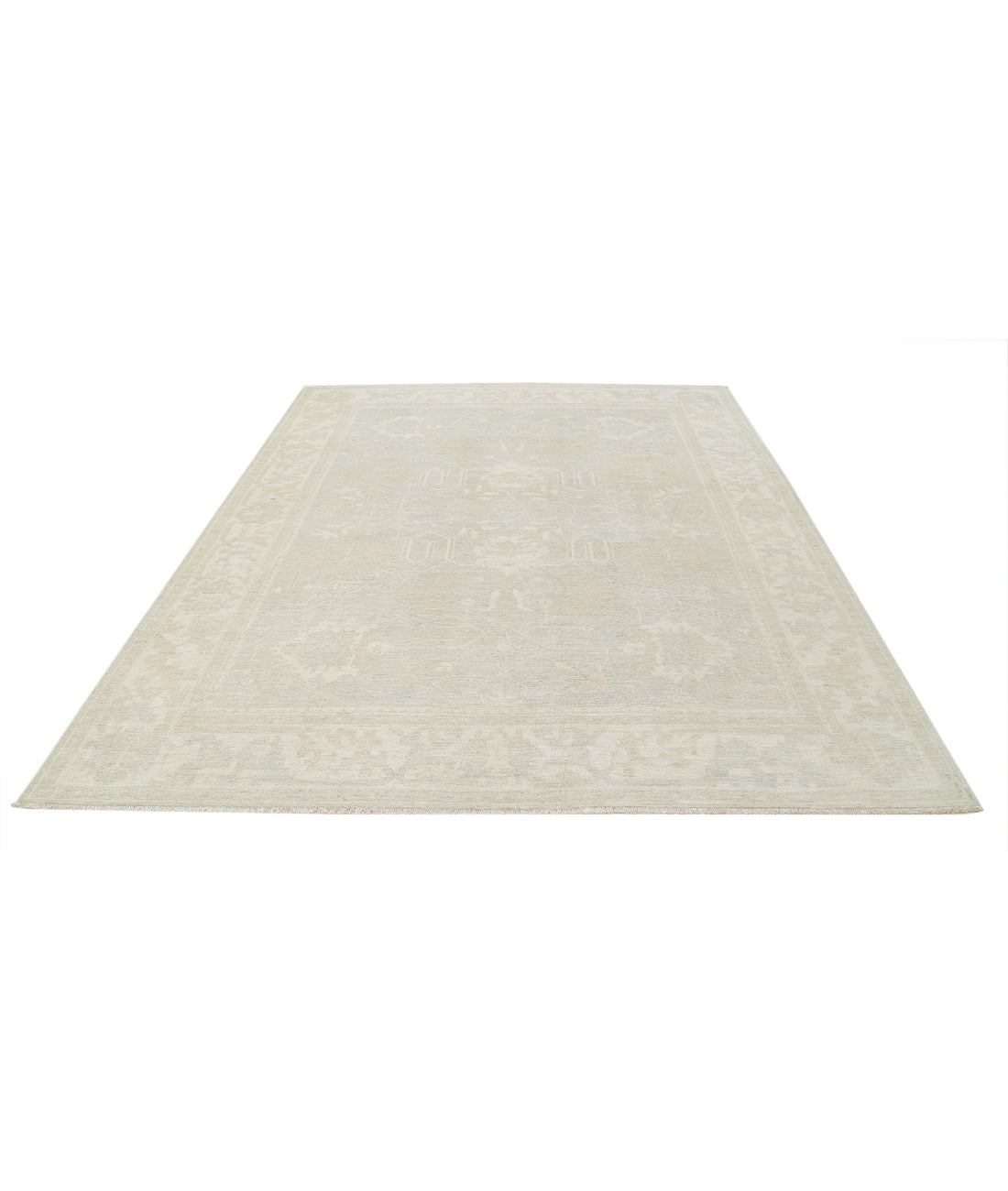 Hand Knotted Oushak Wool Rug - 8'1'' x 9'6'' 8'1'' x 9'6'' (243 X 285) / Grey / Ivory