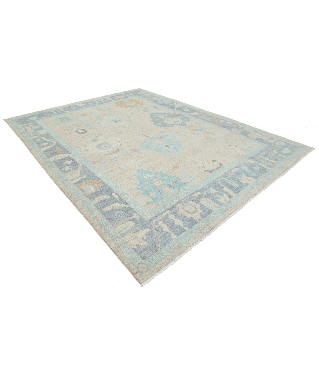Hand Knotted Oushak Wool Rug - 9'0'' x 11'9'' 9'0'' x 11'9'' (270 X 353) / Peach / Grey