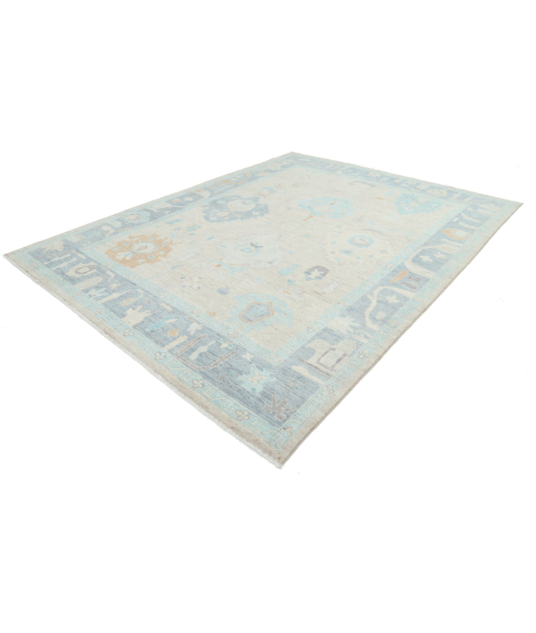 Hand Knotted Oushak Wool Rug - 9'0'' x 11'9'' 9'0'' x 11'9'' (270 X 353) / Peach / Grey