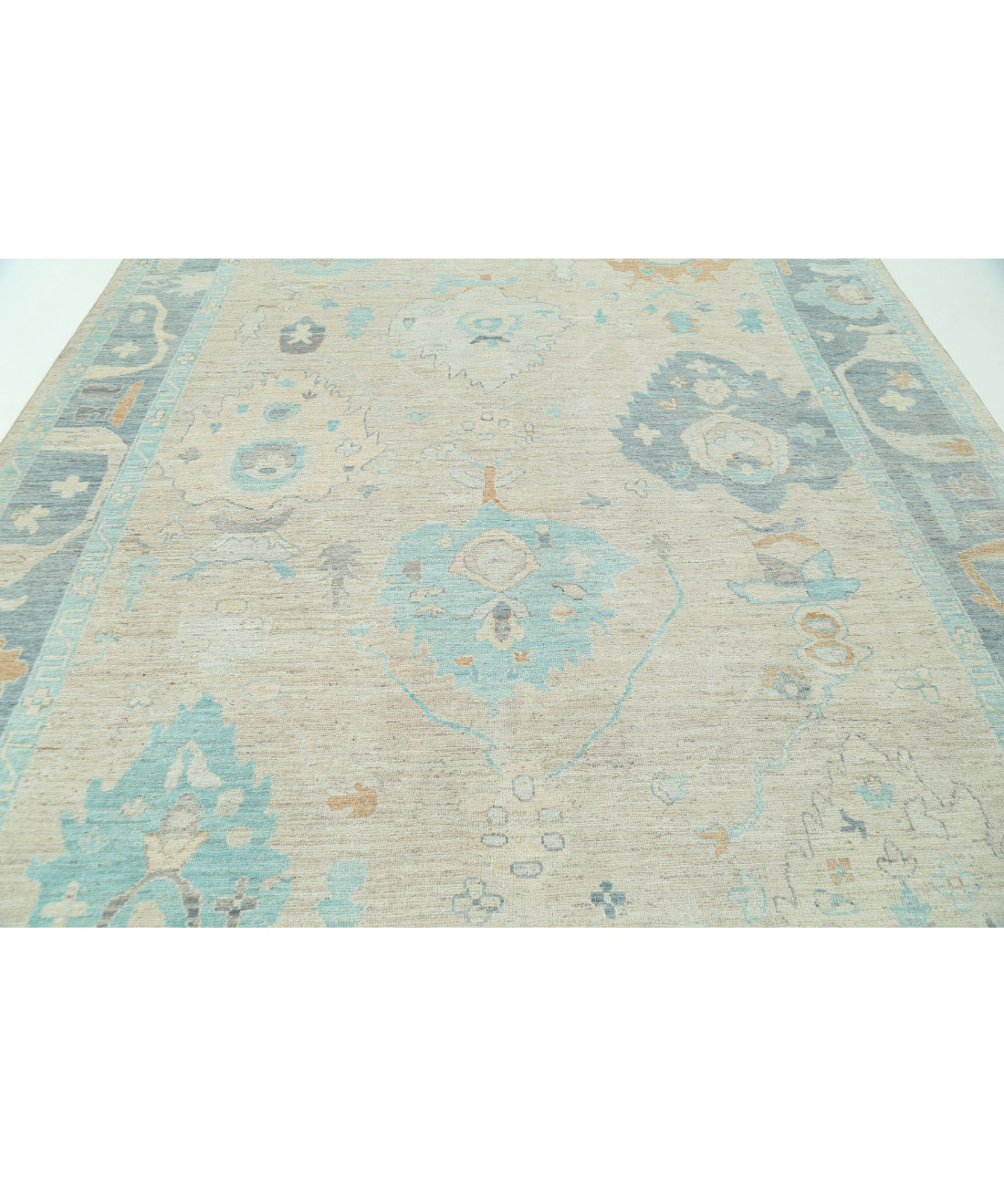 Hand Knotted Oushak Wool Rug - 9'0'' x 11'9'' 9'0'' x 11'9'' (270 X 353) / Peach / Grey