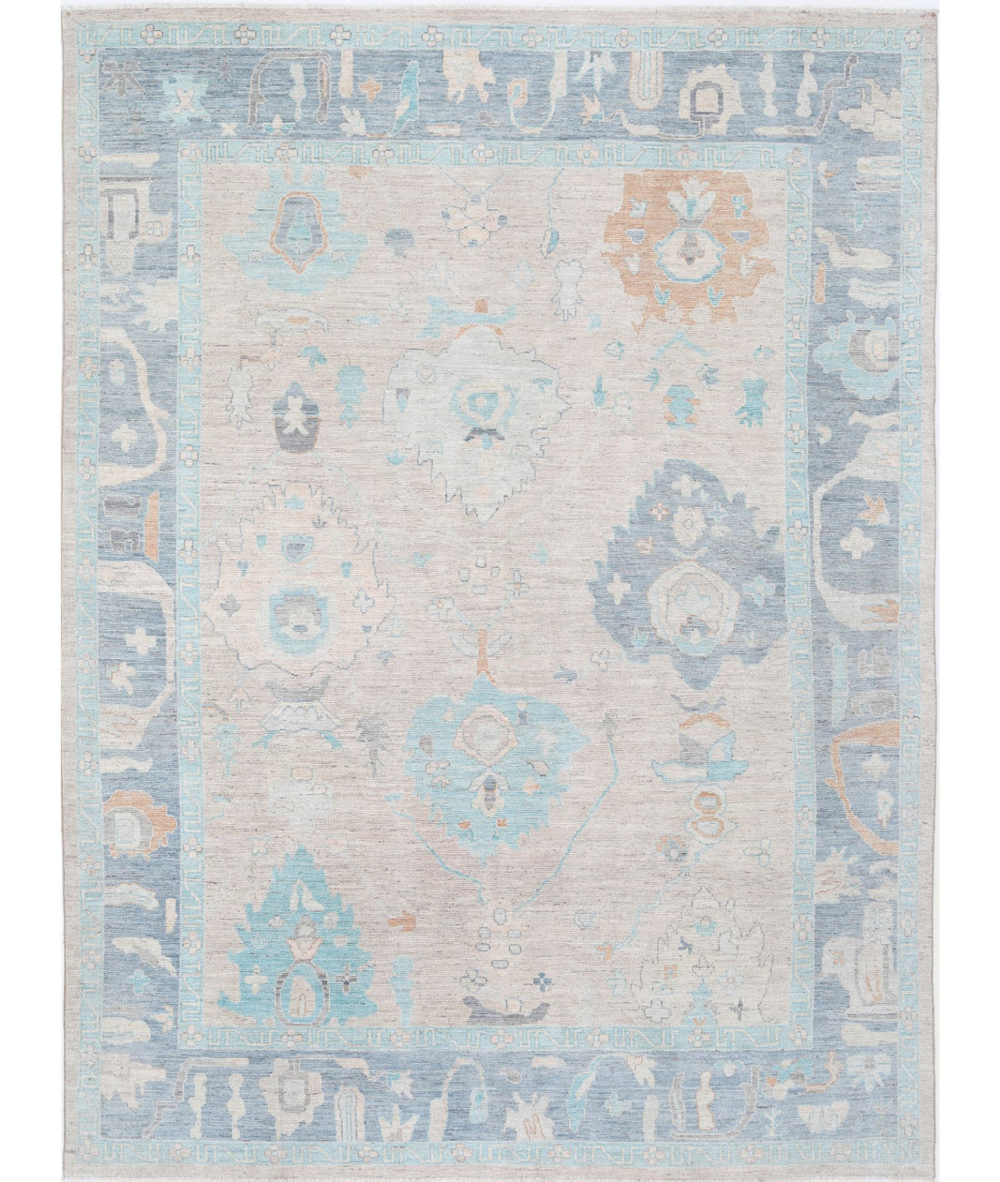 Hand Knotted Oushak Wool Rug - 9'0'' x 11'9''