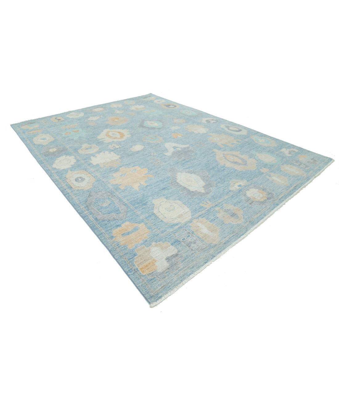 Hand Knotted Oushak Wool Rug - 9'0'' x 11'11'' 9'0'' x 11'11'' (270 X 358) / Blue / Blue