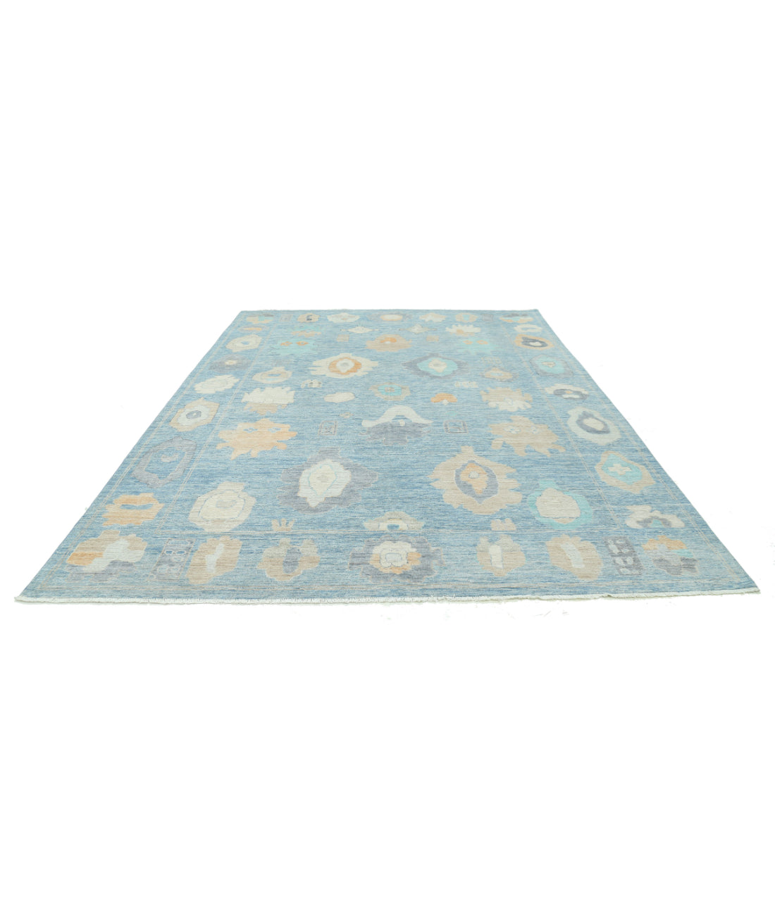 Hand Knotted Oushak Wool Rug - 9'0'' x 11'11'' 9'0'' x 11'11'' (270 X 358) / Blue / Blue
