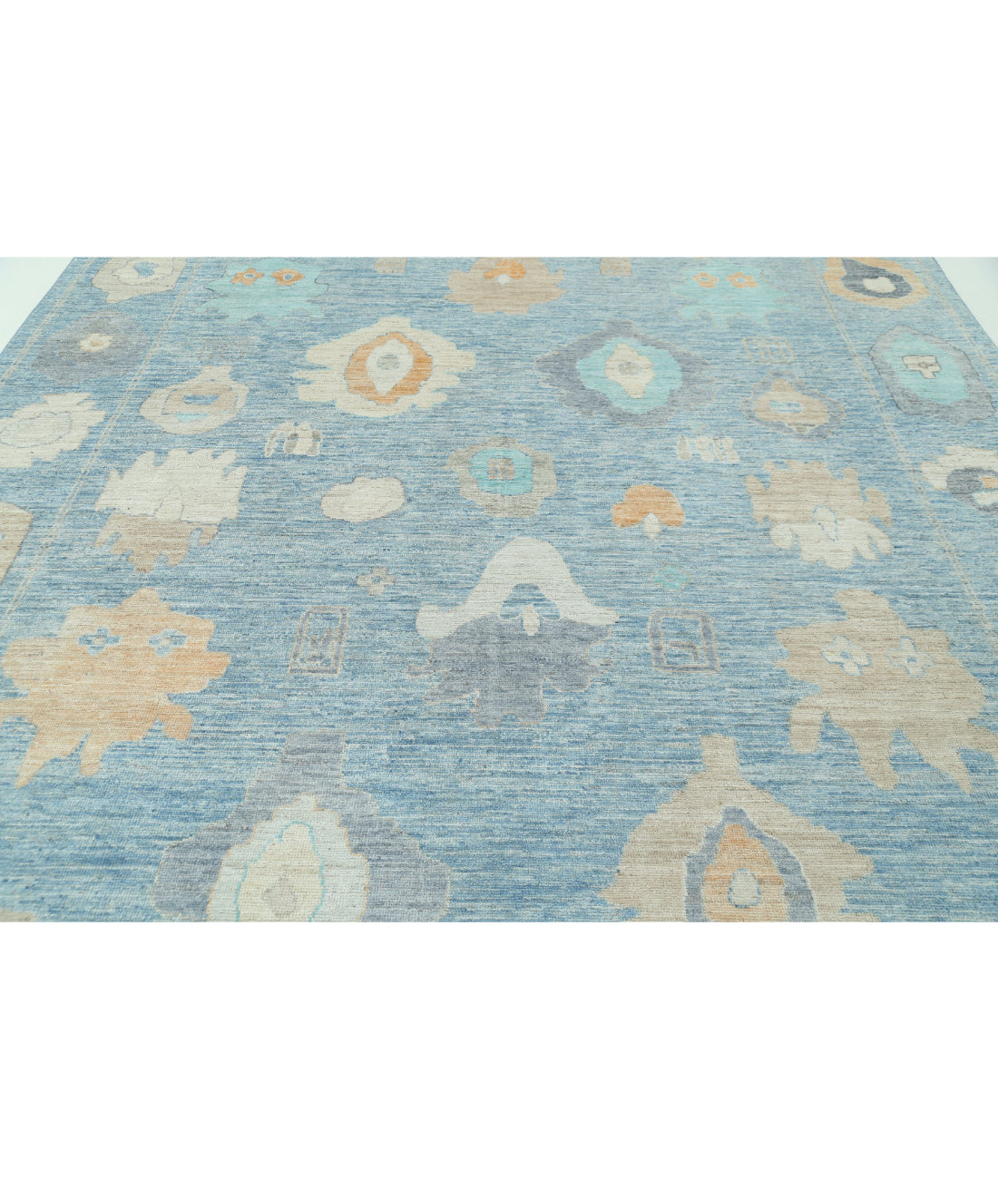 Hand Knotted Oushak Wool Rug - 9'0'' x 11'11'' 9'0'' x 11'11'' (270 X 358) / Blue / Blue