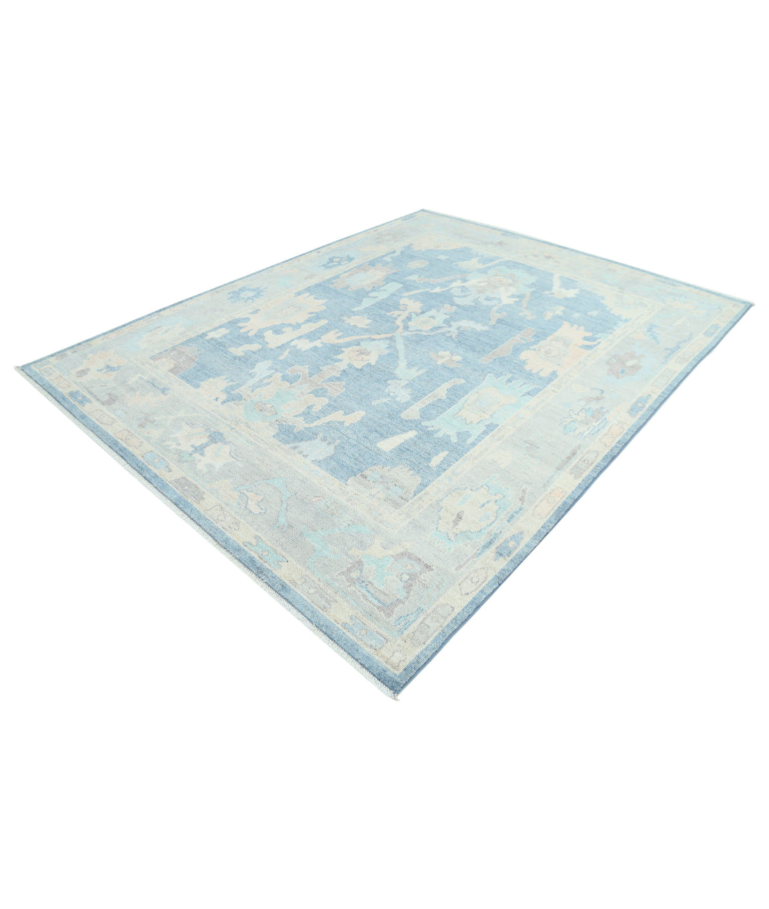 Hand Knotted Oushak Wool Rug - 7'11'' x 10'0'' 7'11'' x 10'0'' (238 X 300) / Blue / Green