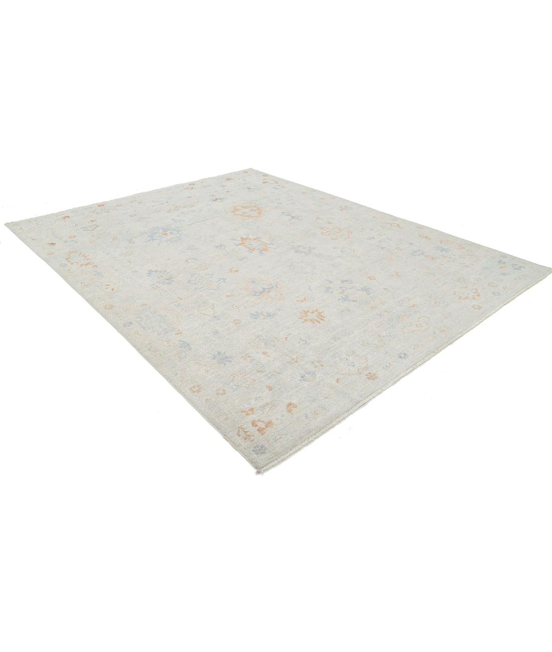 Hand Knotted Oushak Wool Rug - 8'1'' x 10'2'' 8'1'' x 10'2'' (243 X 305) / Silver / Silver