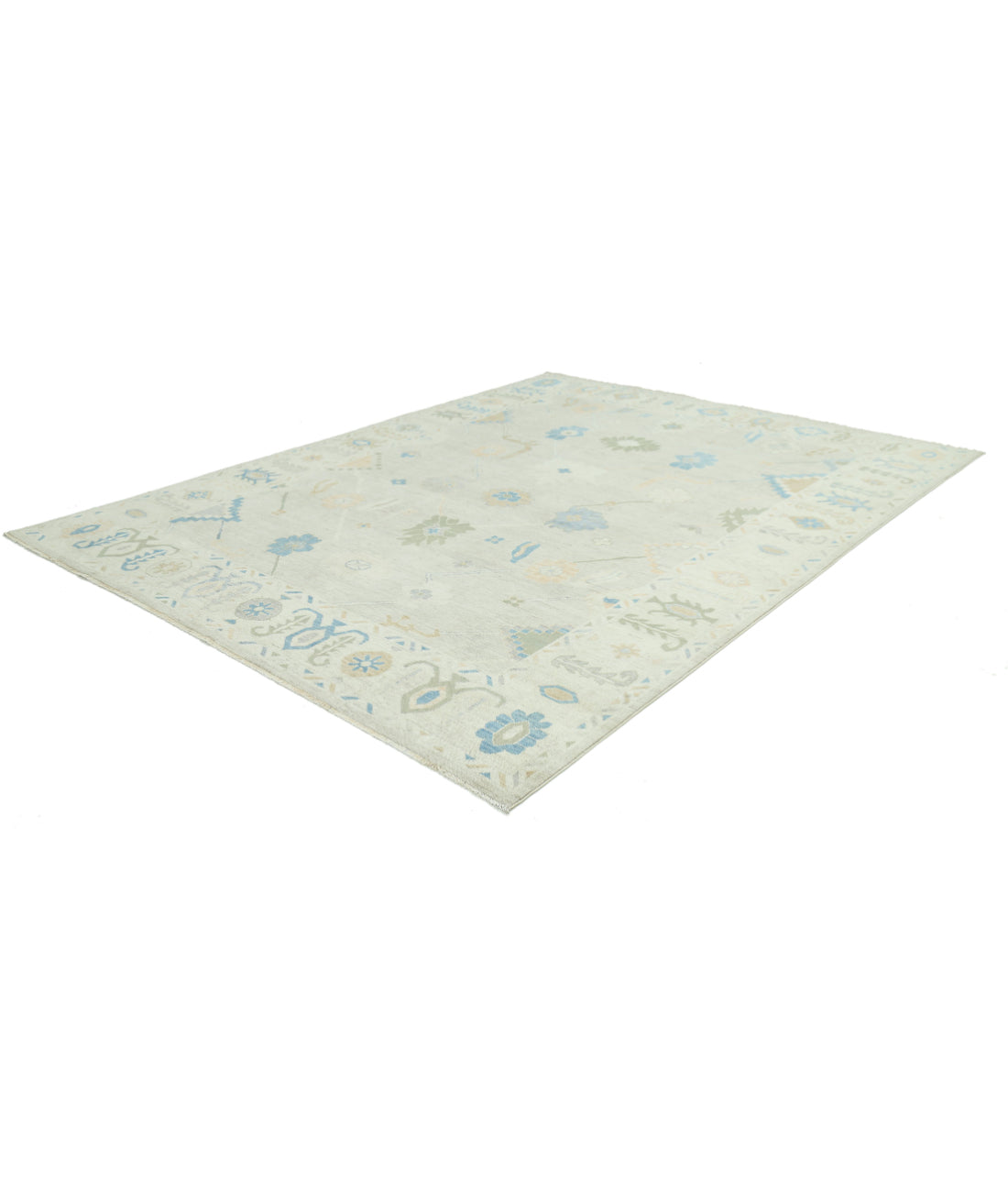 Hand Knotted Oushak Wool Rug - 9'2'' x 11'11'' 9'2'' x 11'11'' (275 X 358) / Grey / Ivory