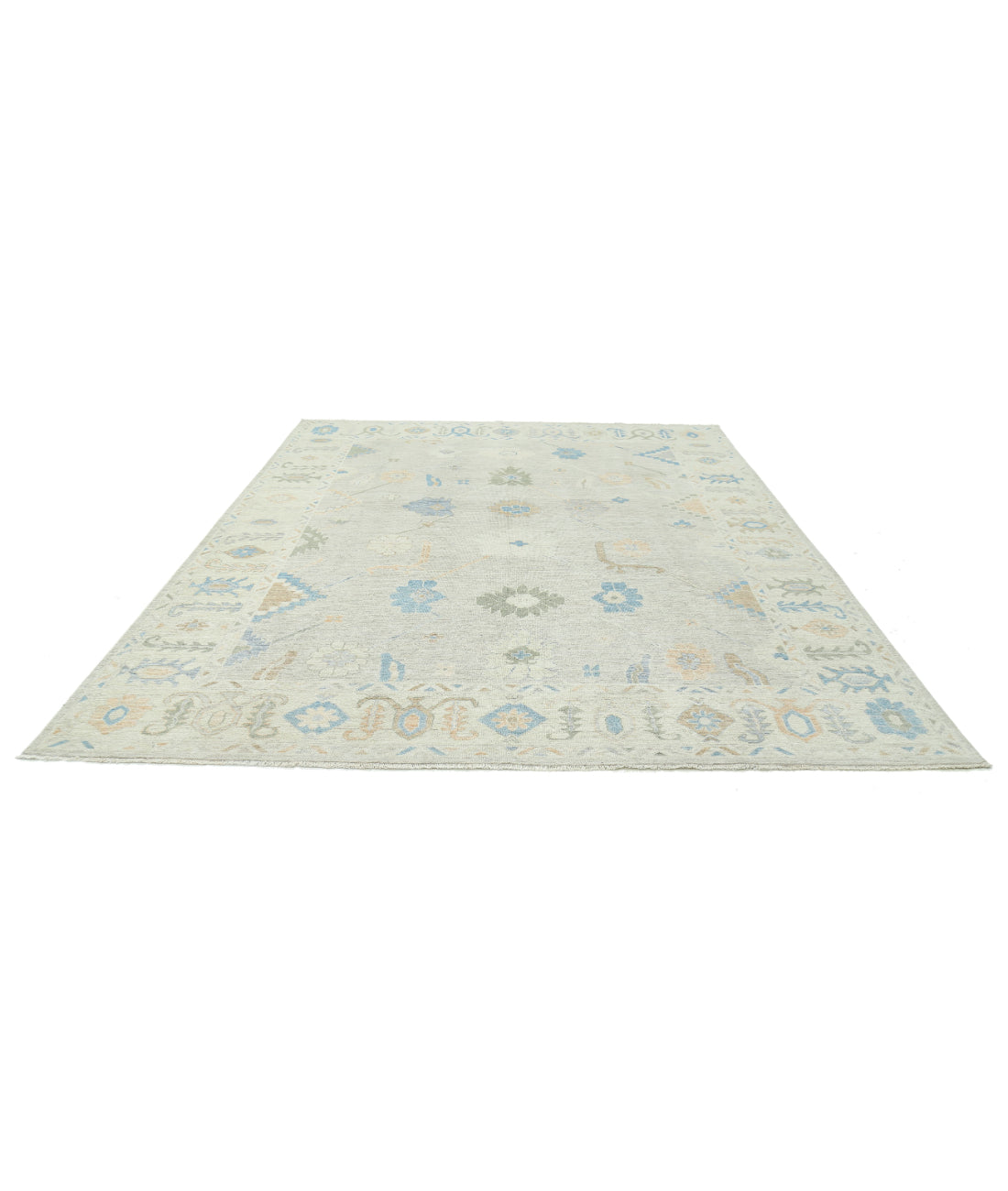 Hand Knotted Oushak Wool Rug - 9'2'' x 11'11'' 9'2'' x 11'11'' (275 X 358) / Grey / Ivory