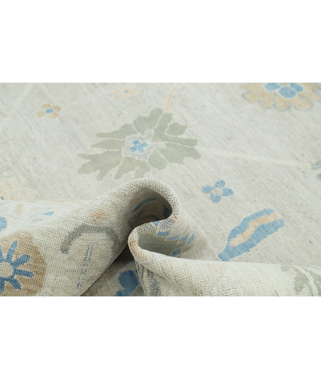 Hand Knotted Oushak Wool Rug - 9'2'' x 11'11'' 9'2'' x 11'11'' (275 X 358) / Grey / Ivory