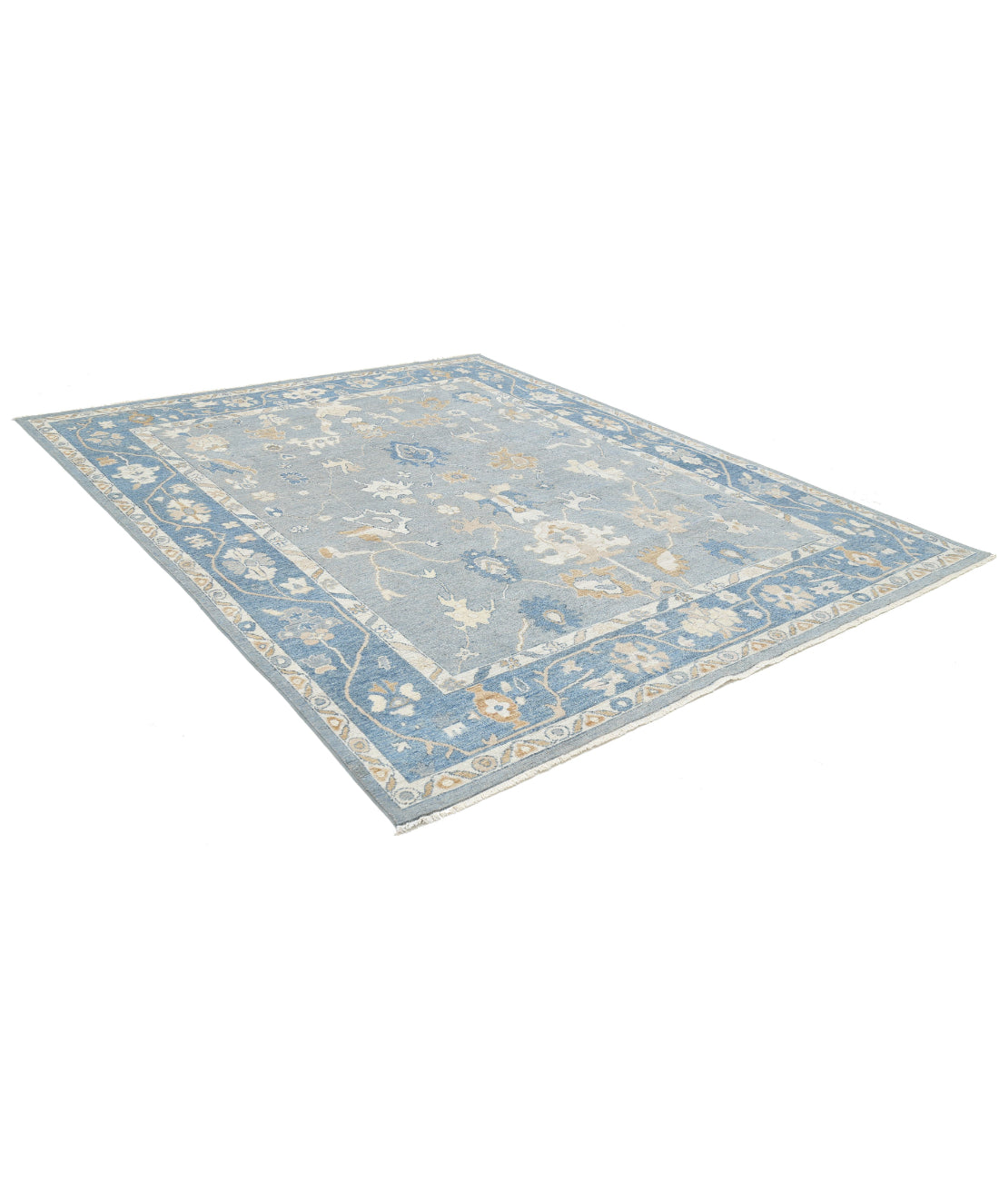 Hand Knotted Oushak Wool Rug - 8'0'' x 9'10'' 8'0'' x 9'10'' (240 X 295) / Grey / Blue