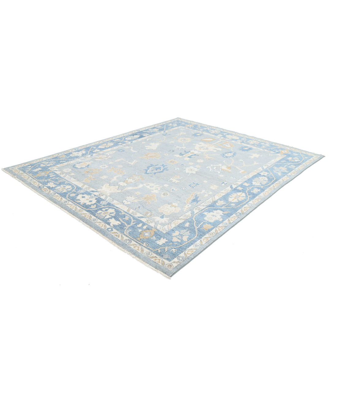 Hand Knotted Oushak Wool Rug - 8'0'' x 9'10'' 8'0'' x 9'10'' (240 X 295) / Grey / Blue