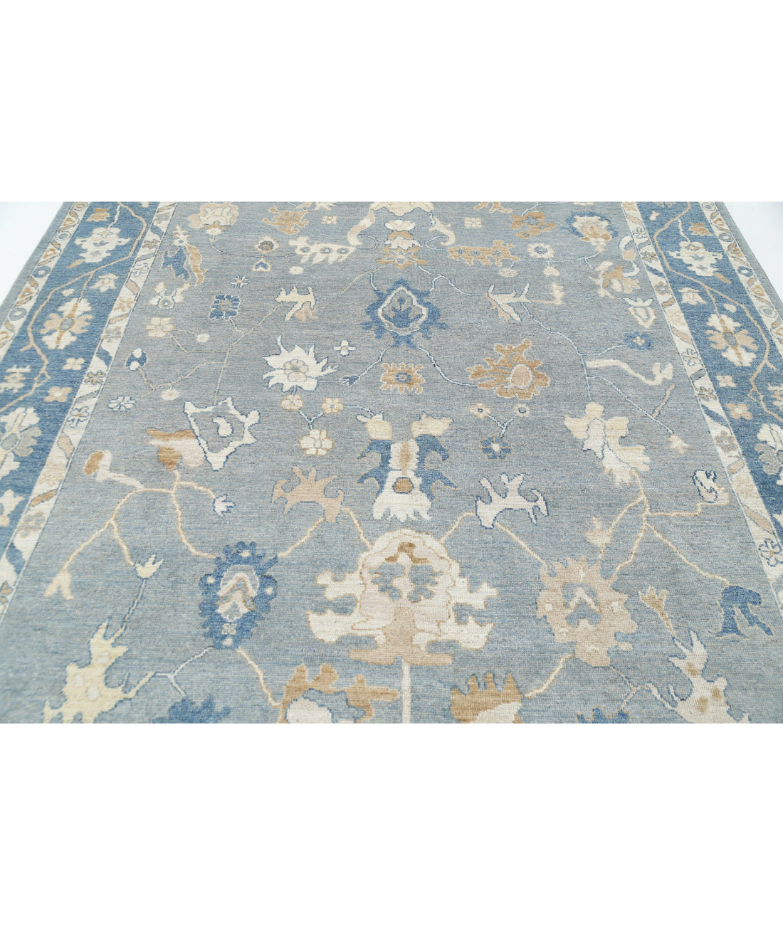 Hand Knotted Oushak Wool Rug - 8'0'' x 9'10'' 8'0'' x 9'10'' (240 X 295) / Grey / Blue
