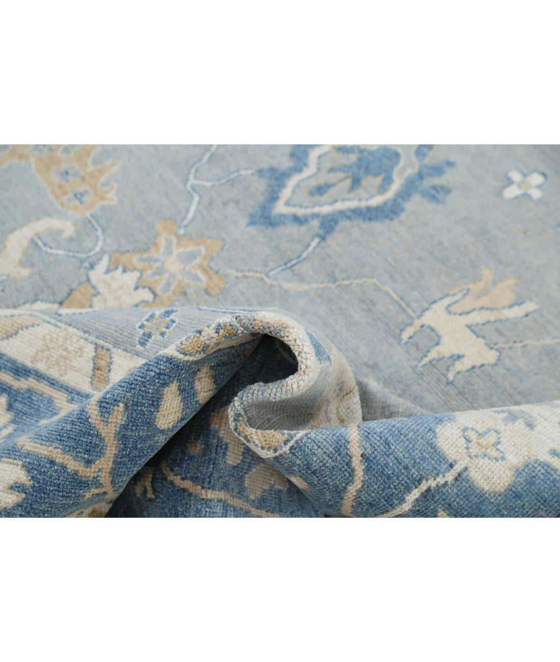 Hand Knotted Oushak Wool Rug - 8'0'' x 9'10'' 8'0'' x 9'10'' (240 X 295) / Grey / Blue