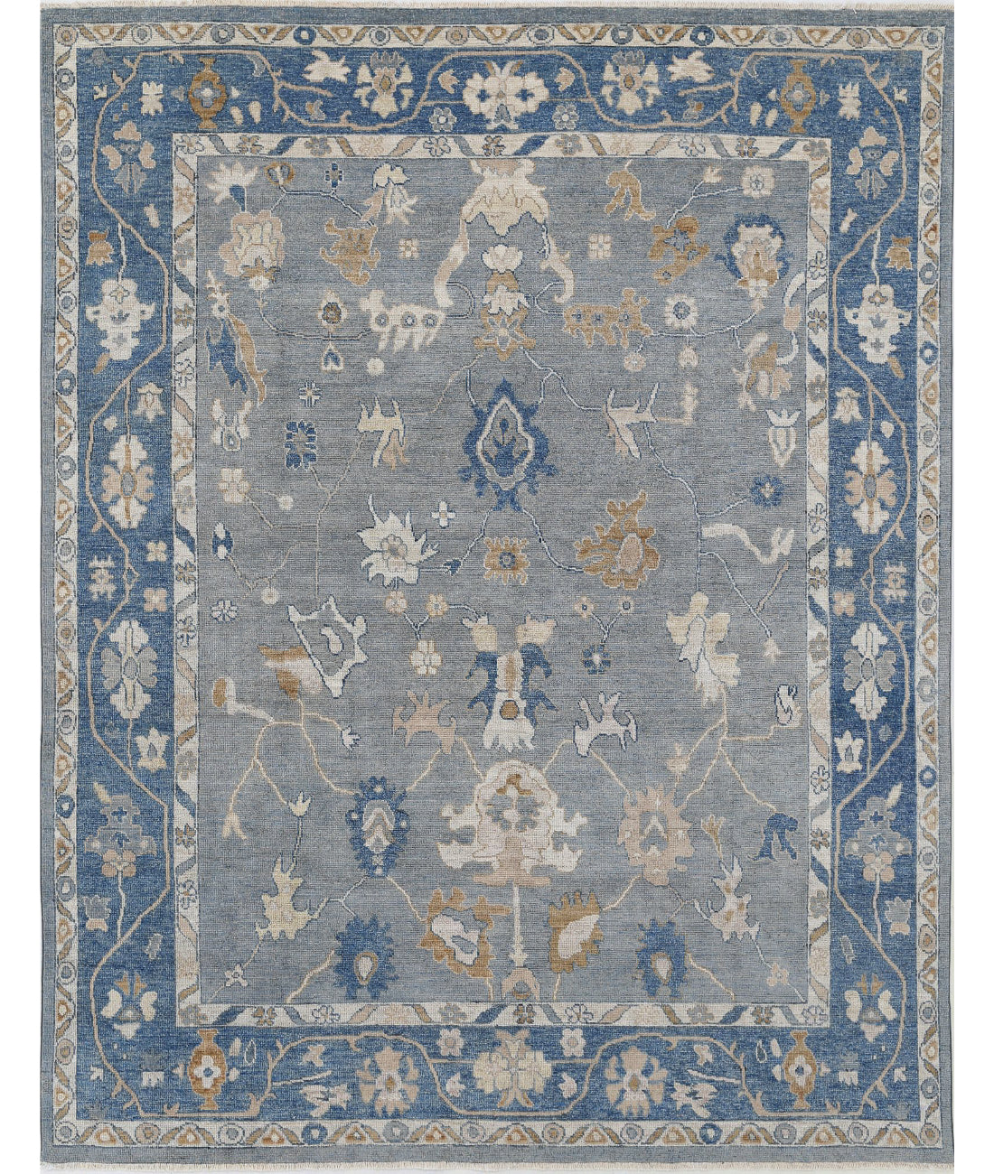Hand Knotted Oushak Wool Rug - 8'0'' x 9'10''