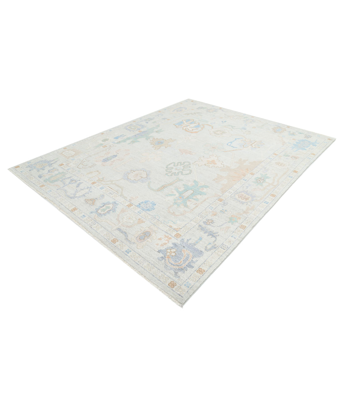 Hand Knotted Oushak Wool Rug - 7'8'' x 10'0'' 7'8'' x 10'0'' (230 X 300) / Silver / Ivory