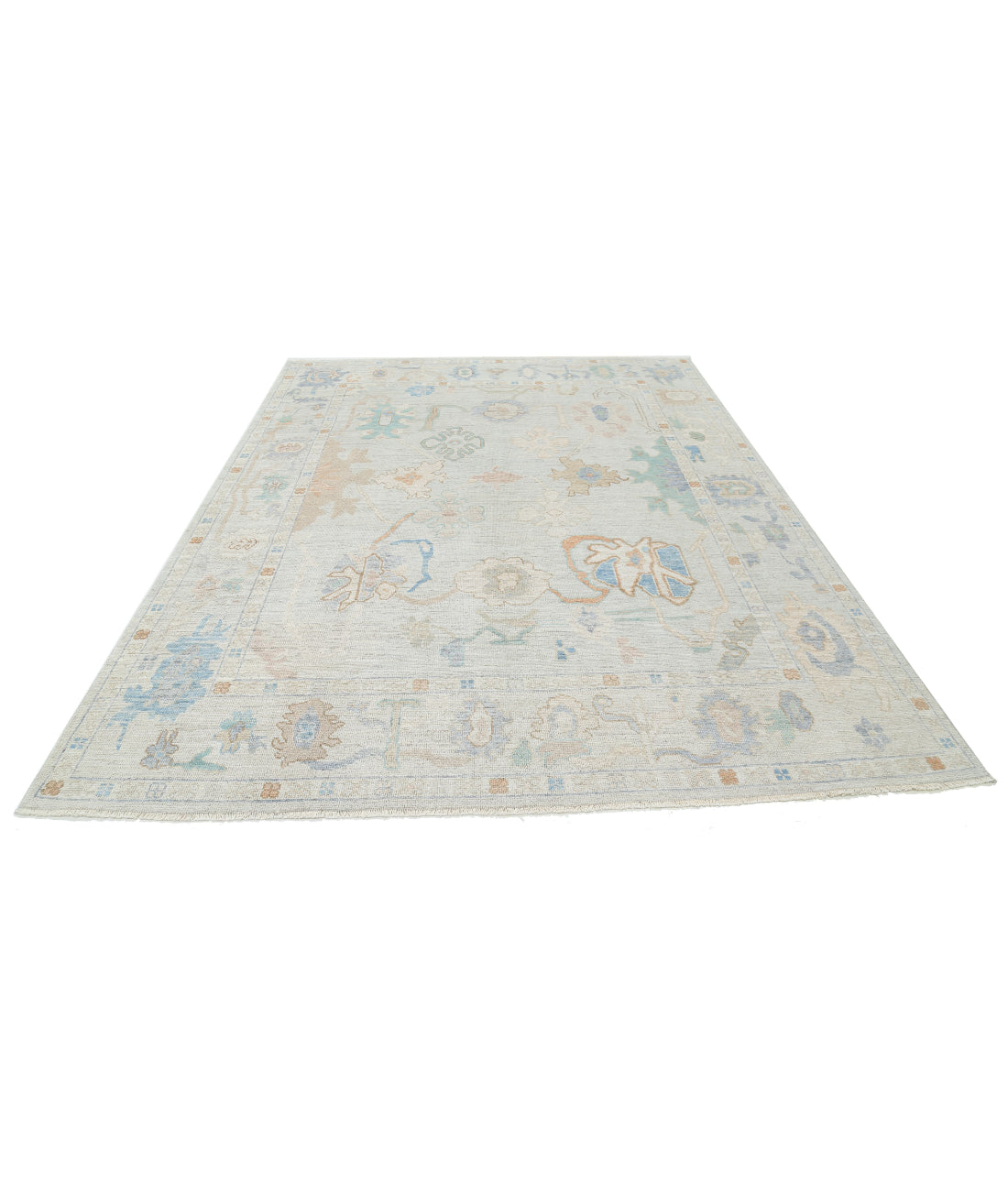 Hand Knotted Oushak Wool Rug - 7'8'' x 10'0'' 7'8'' x 10'0'' (230 X 300) / Silver / Ivory