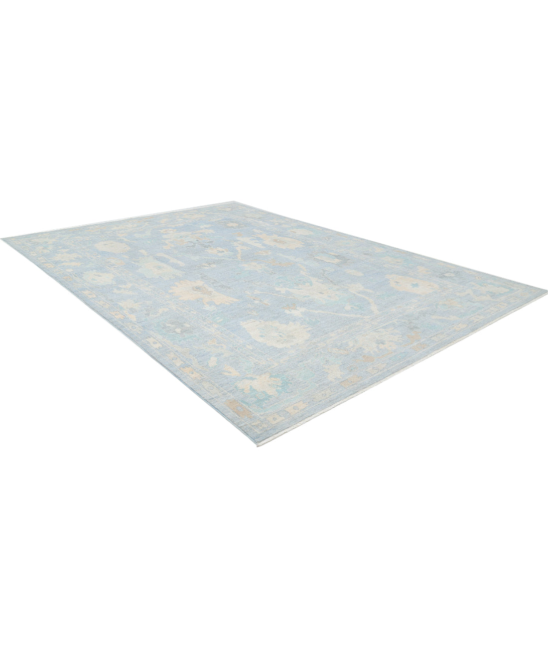 Hand Knotted Oushak Wool Rug - 11'11'' x 13'10'' 11'11'' x 13'10'' (358 X 415) / Blue / Green