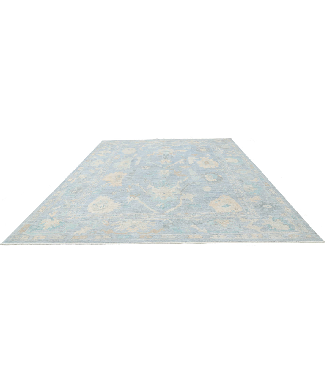Hand Knotted Oushak Wool Rug - 11'11'' x 13'10'' 11'11'' x 13'10'' (358 X 415) / Blue / Green