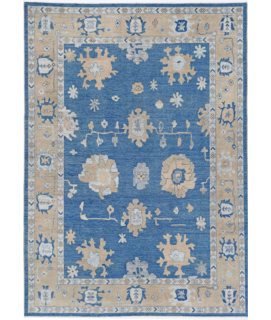 Hand Knotted Oushak Wool Rug - 9'10'' x 13'8''