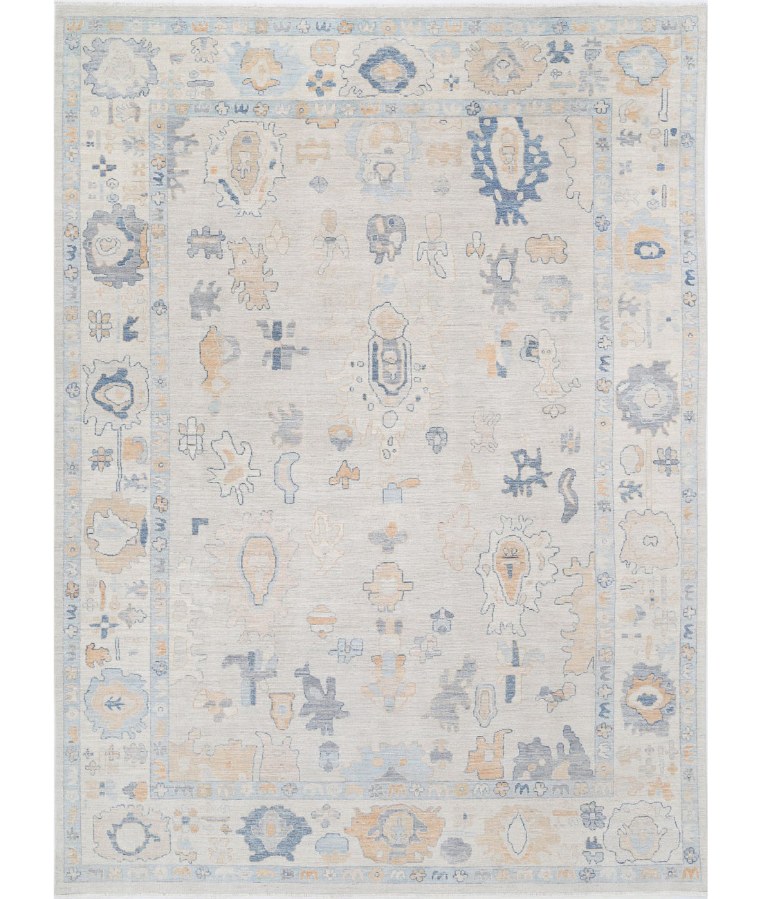 Hand Knotted Oushak Wool Rug - 9'11'' x 13'9''