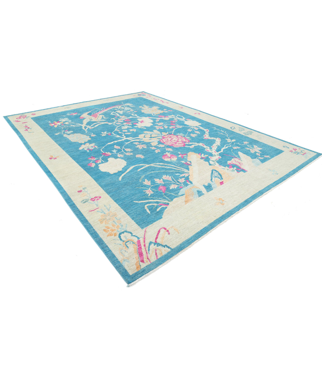 Hand Knotted Chinese Wool Rug - 10'2'' x 13'8'' 10'2'' x 13'8'' (305 X 410) / Blue / Ivory