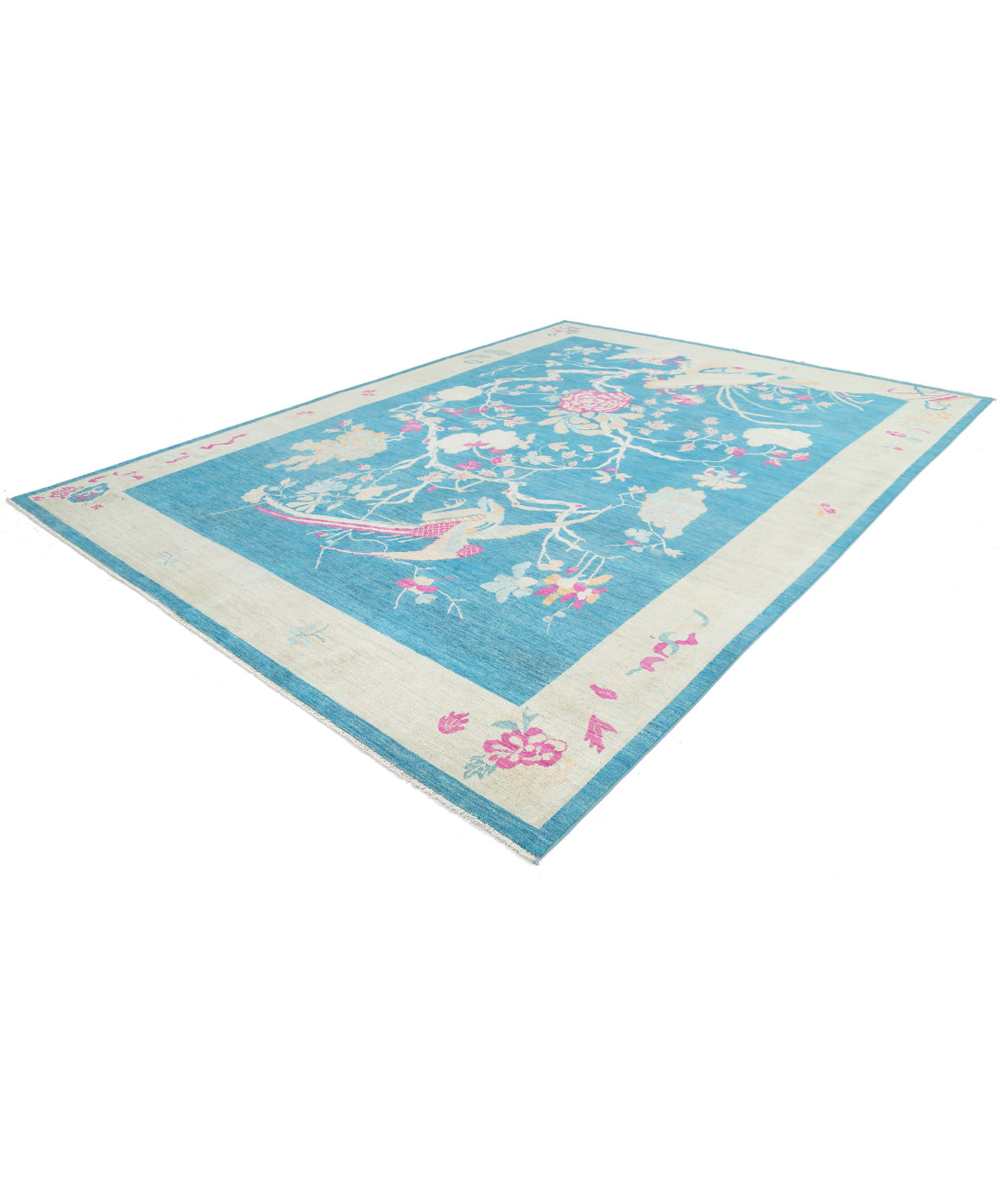 Hand Knotted Chinese Wool Rug - 10'2'' x 13'8'' 10'2'' x 13'8'' (305 X 410) / Blue / Ivory